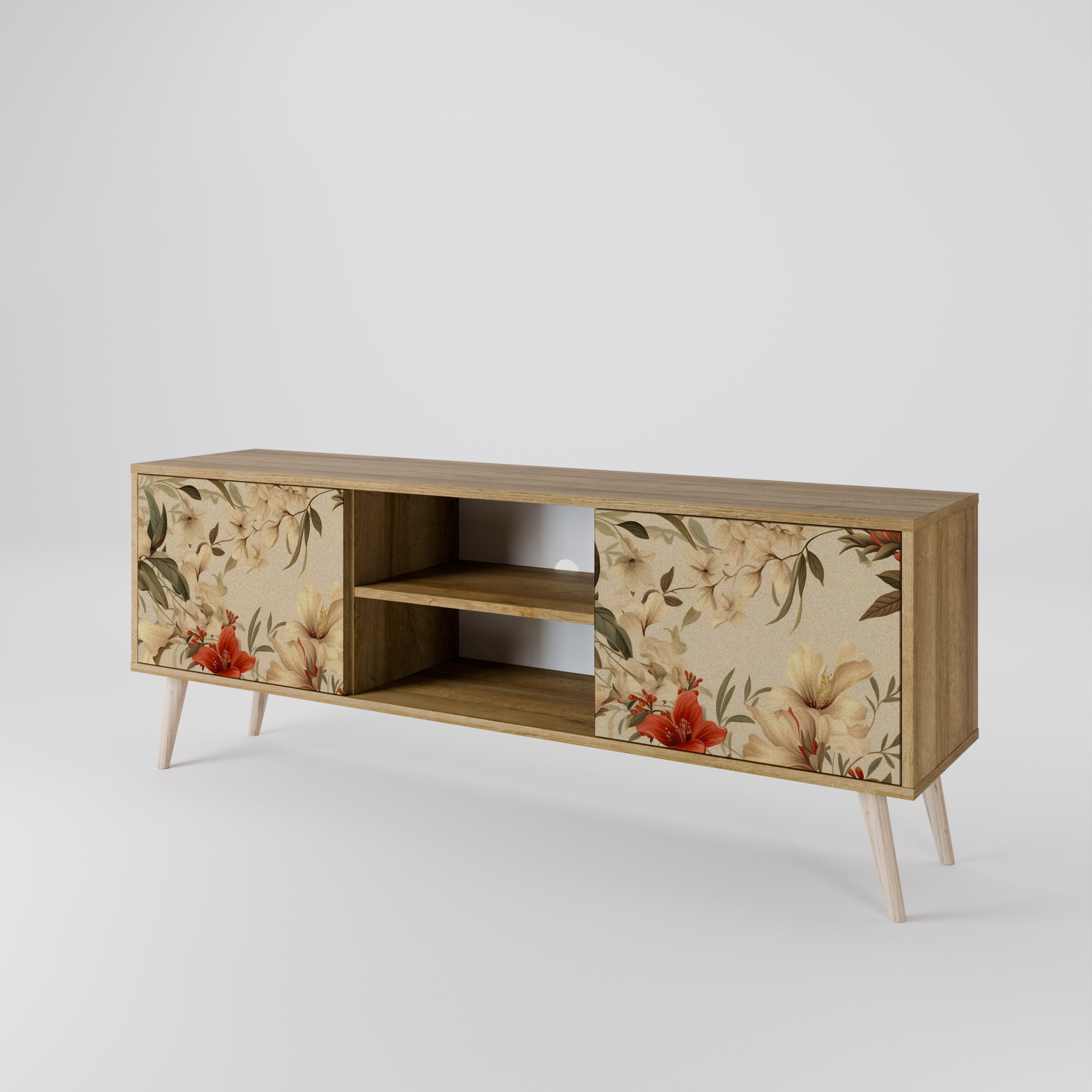 Meuble TV 2 portes BLOOMING HARMONY effet chêne