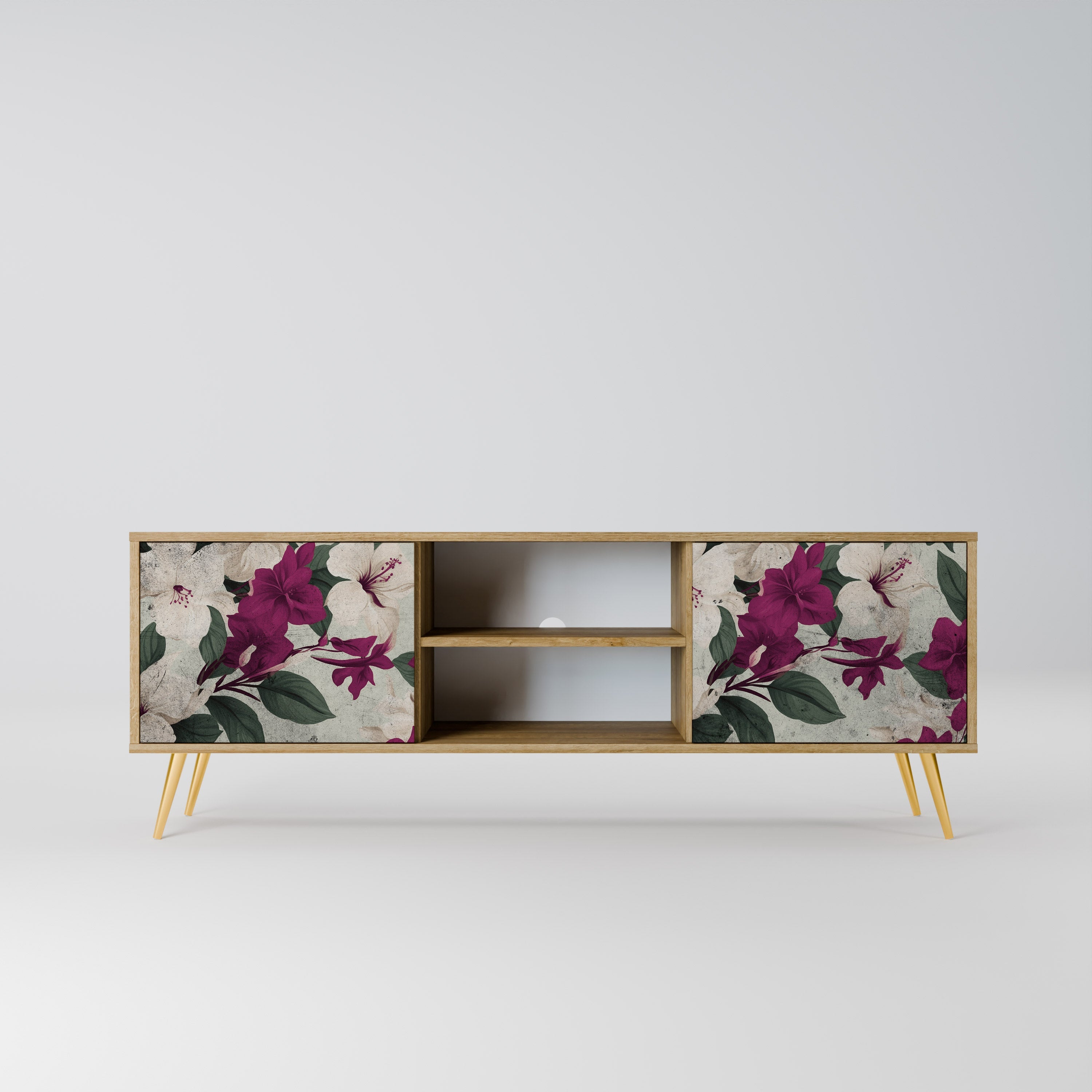 Meuble TV 2 portes FLOWERET DREAM effet chêne