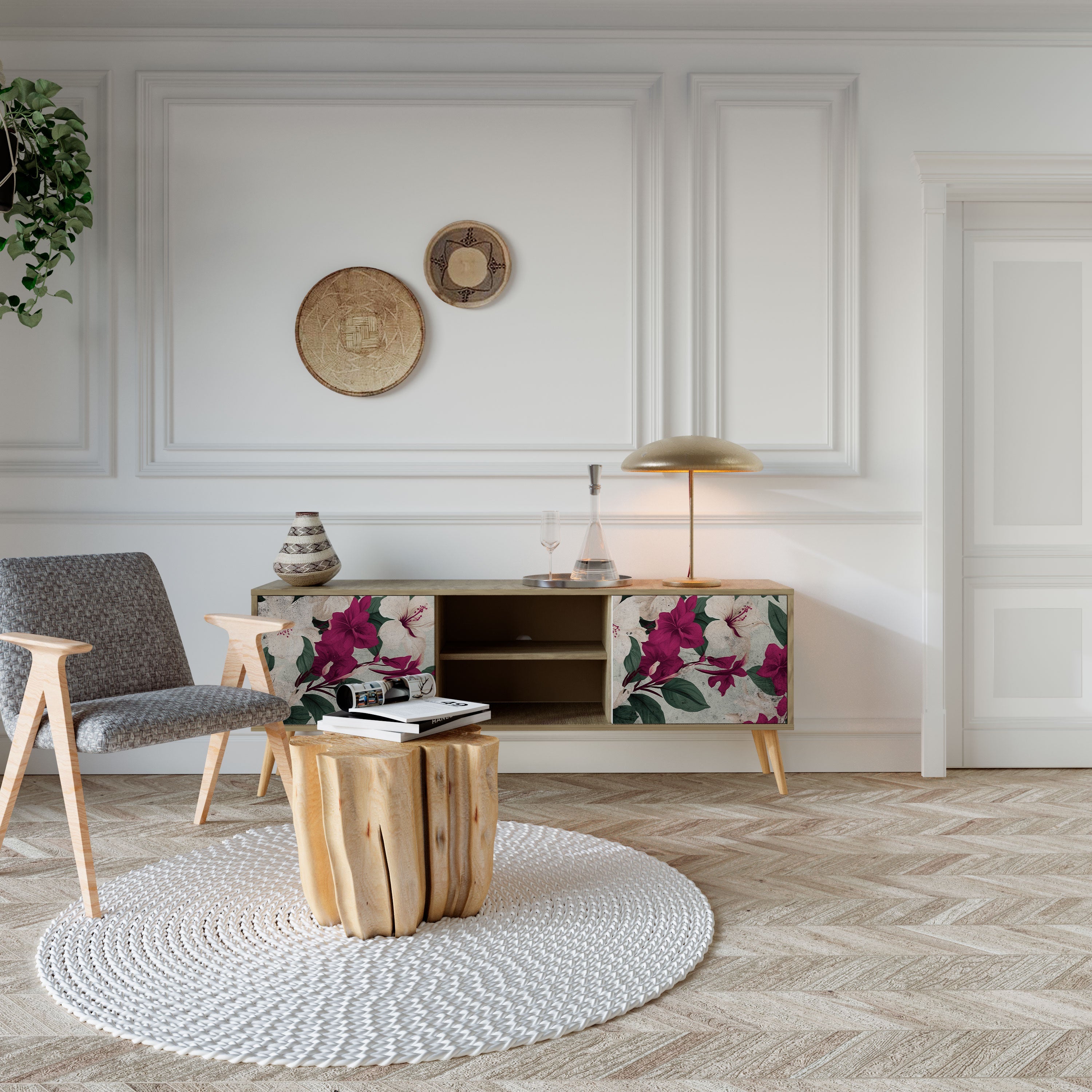 Meuble TV 2 portes FLOWERET DREAM effet chêne