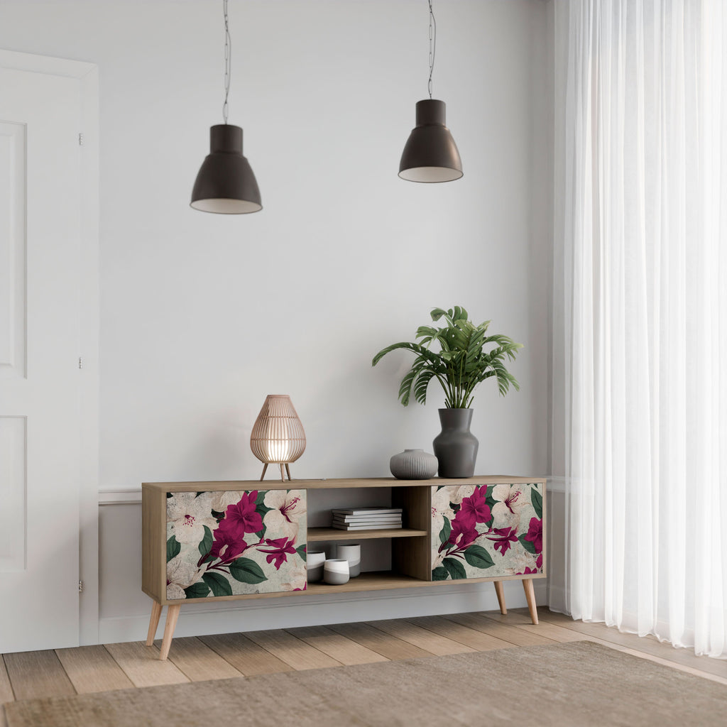 Meuble TV 2 portes FLOWERET DREAM effet chêne