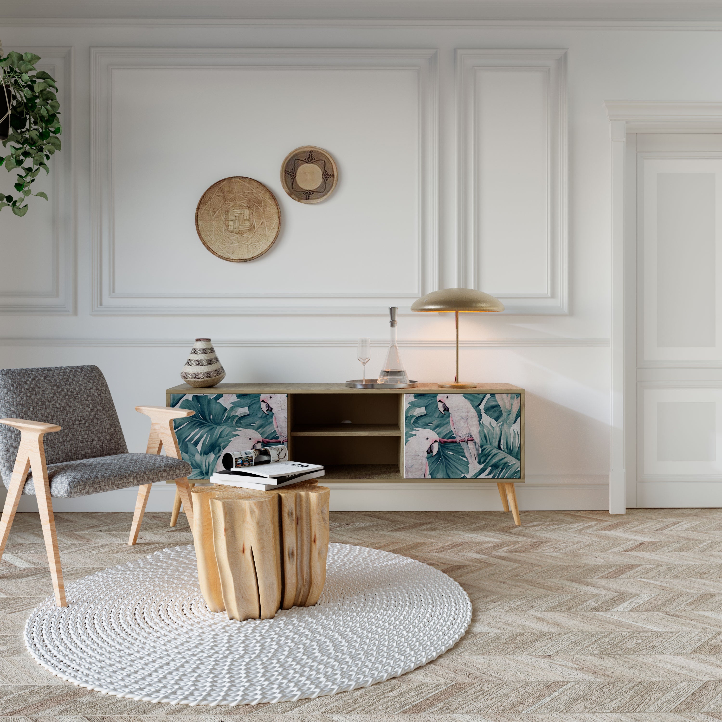 Meuble TV 2 portes POPINJAY LOOK effet chêne