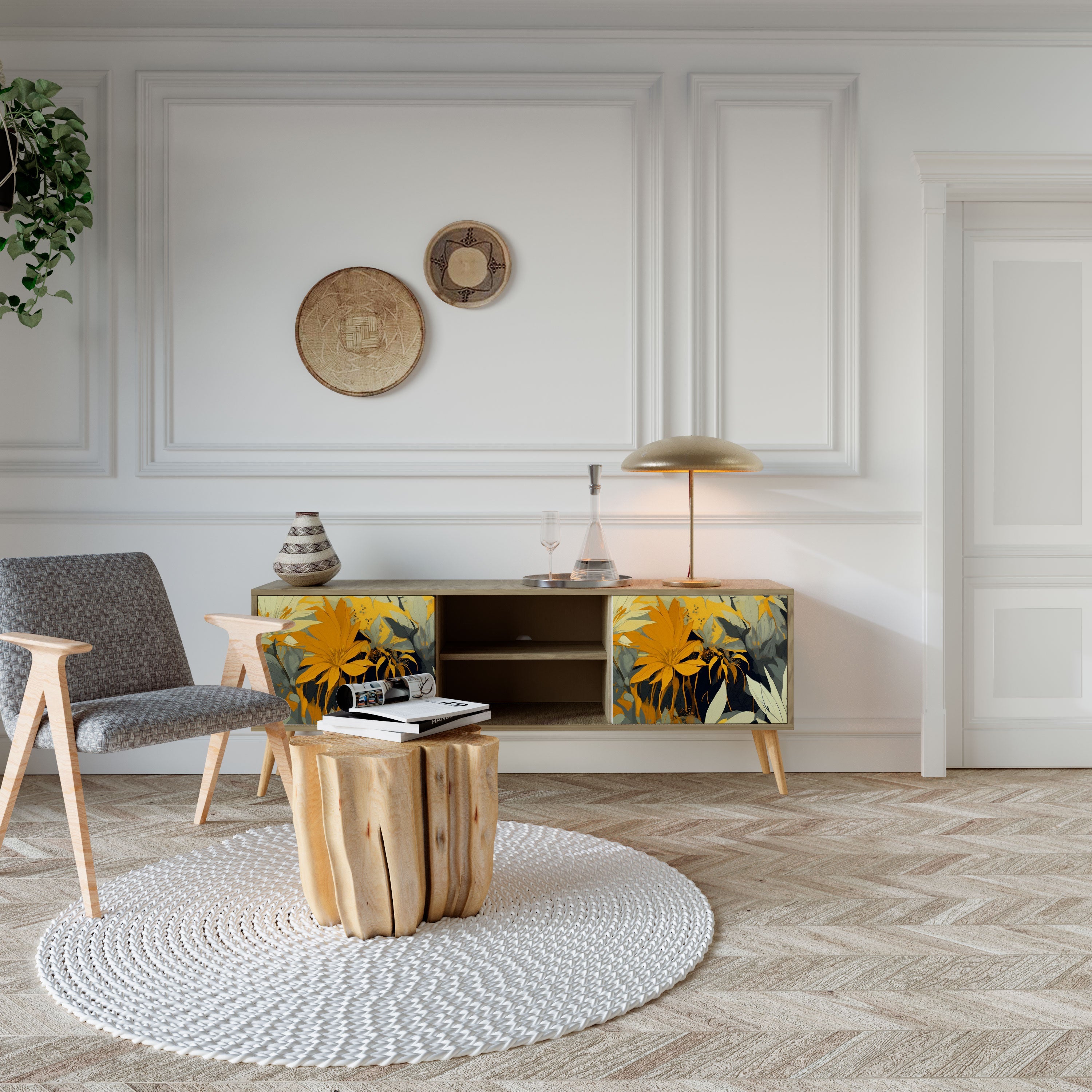 Meuble TV 2 portes SUNKISSED LILY effet chêne