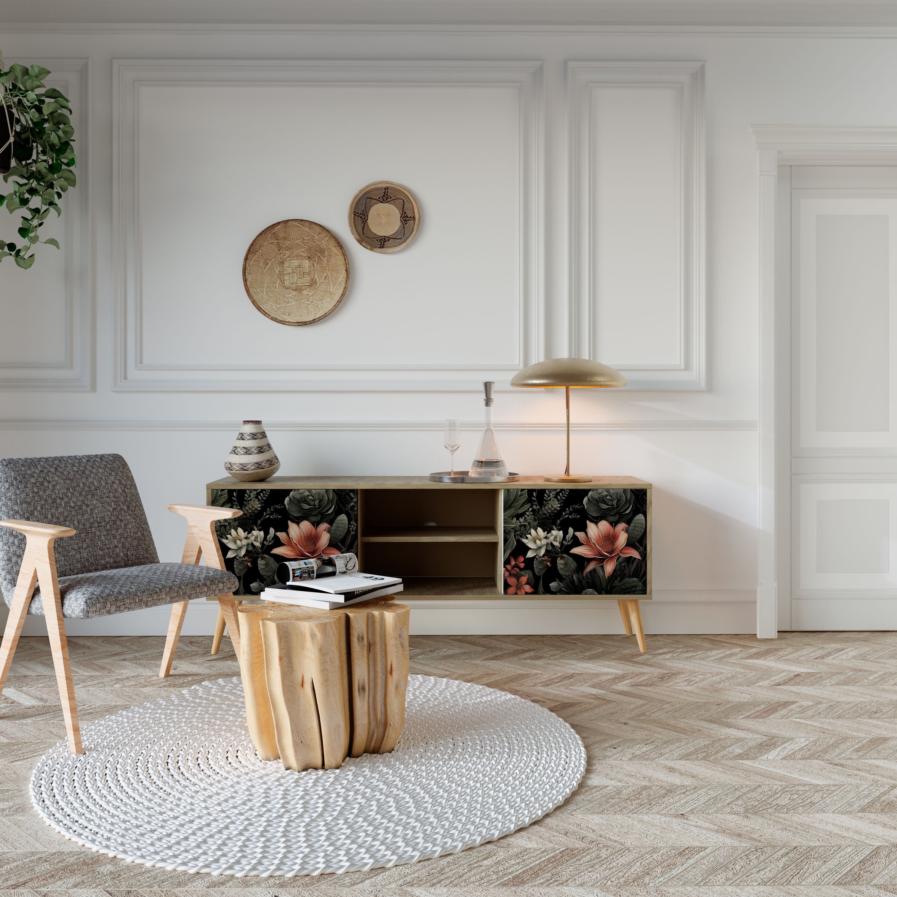 Meuble TV 2 portes SECRET VERDURE effet chêne