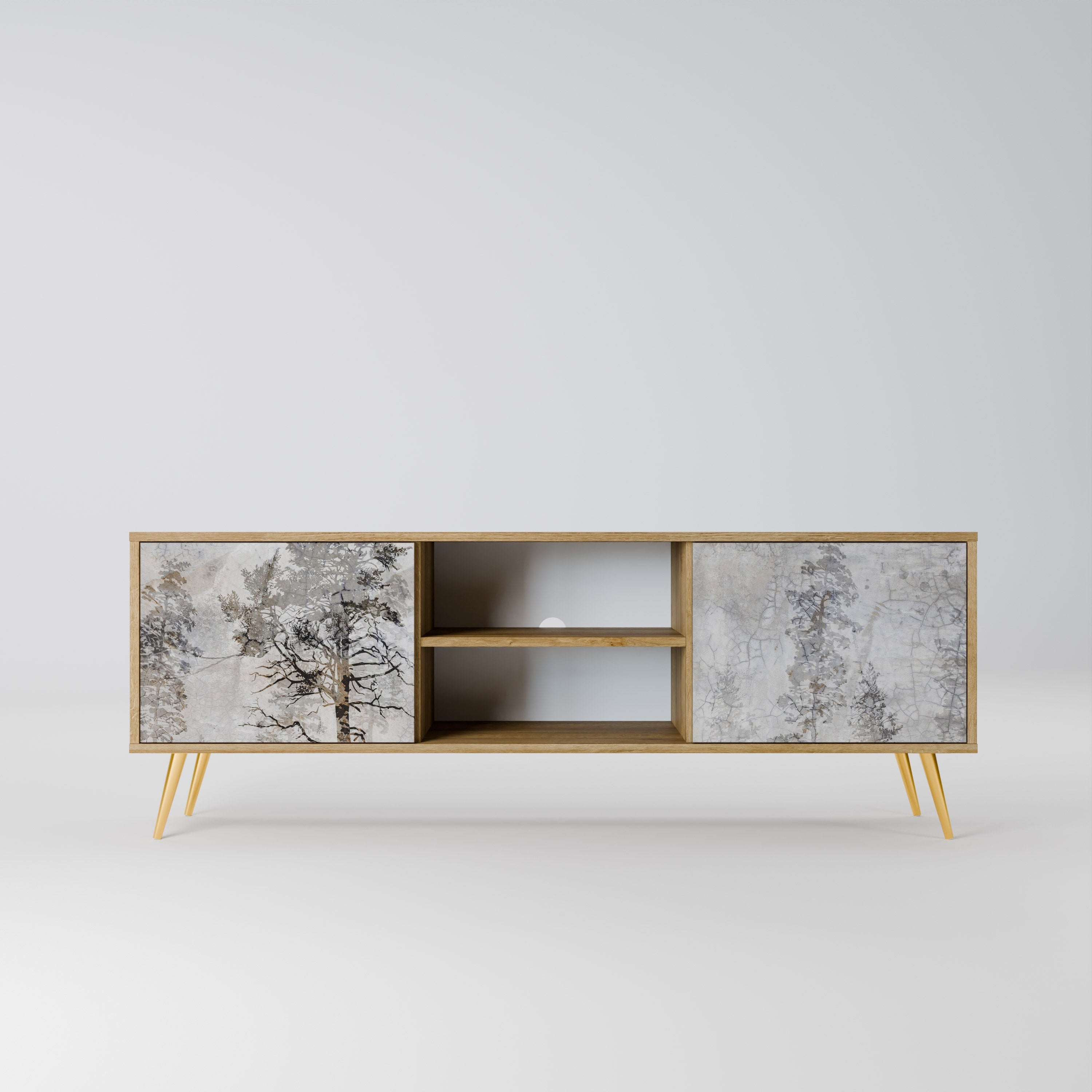 Meuble TV 2 portes FADE IN THE TREES effet chêne