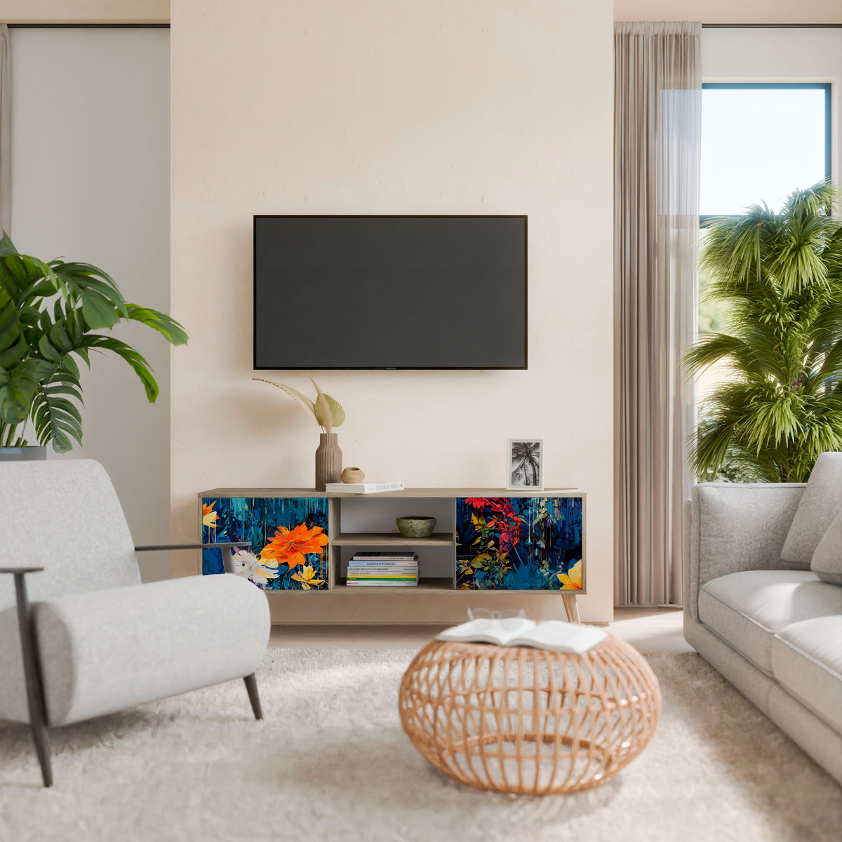 MIDNIGHT BLOSSOM 2-Door TV Cabinet