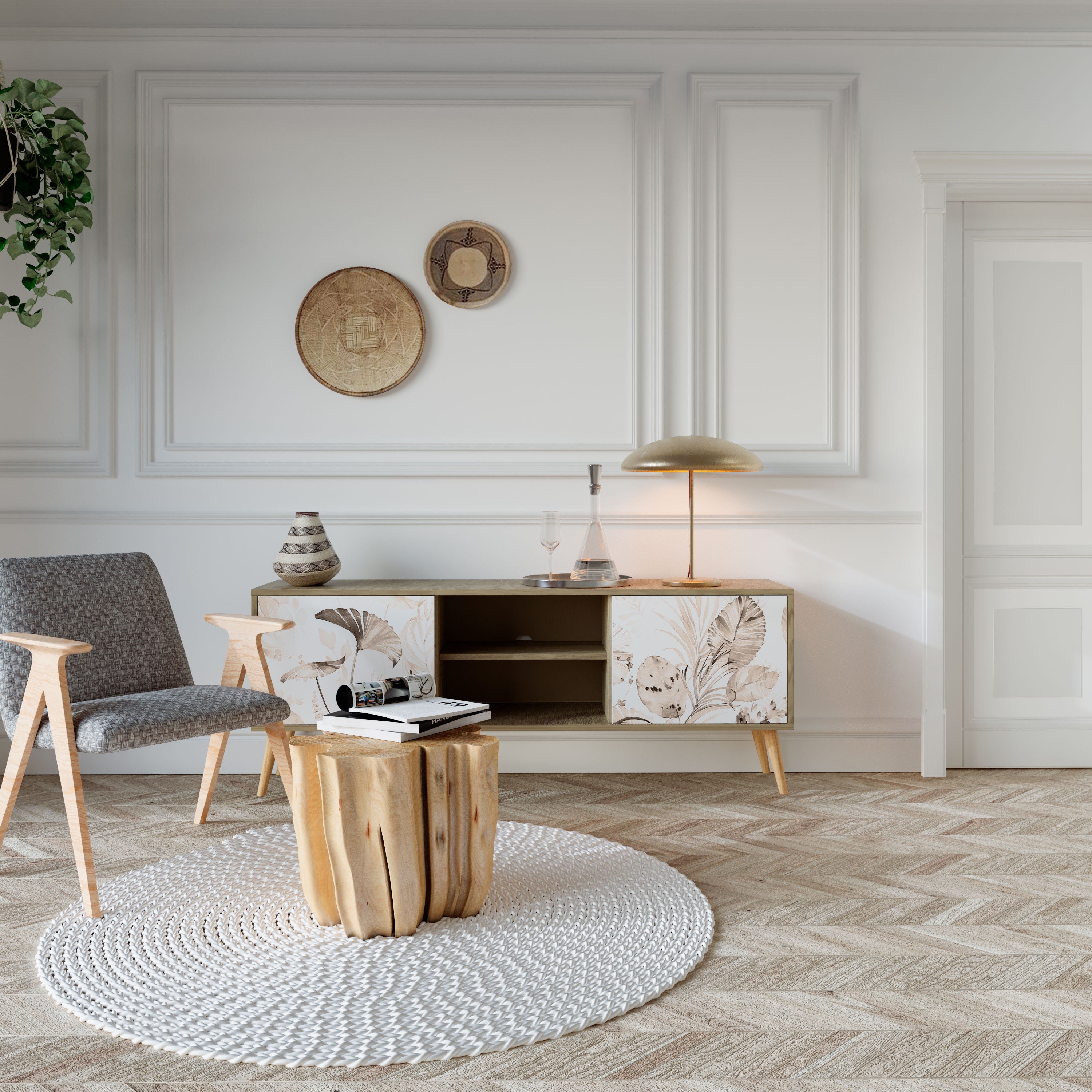 Meuble TV 2 portes WILD TENDERNESS effet chêne