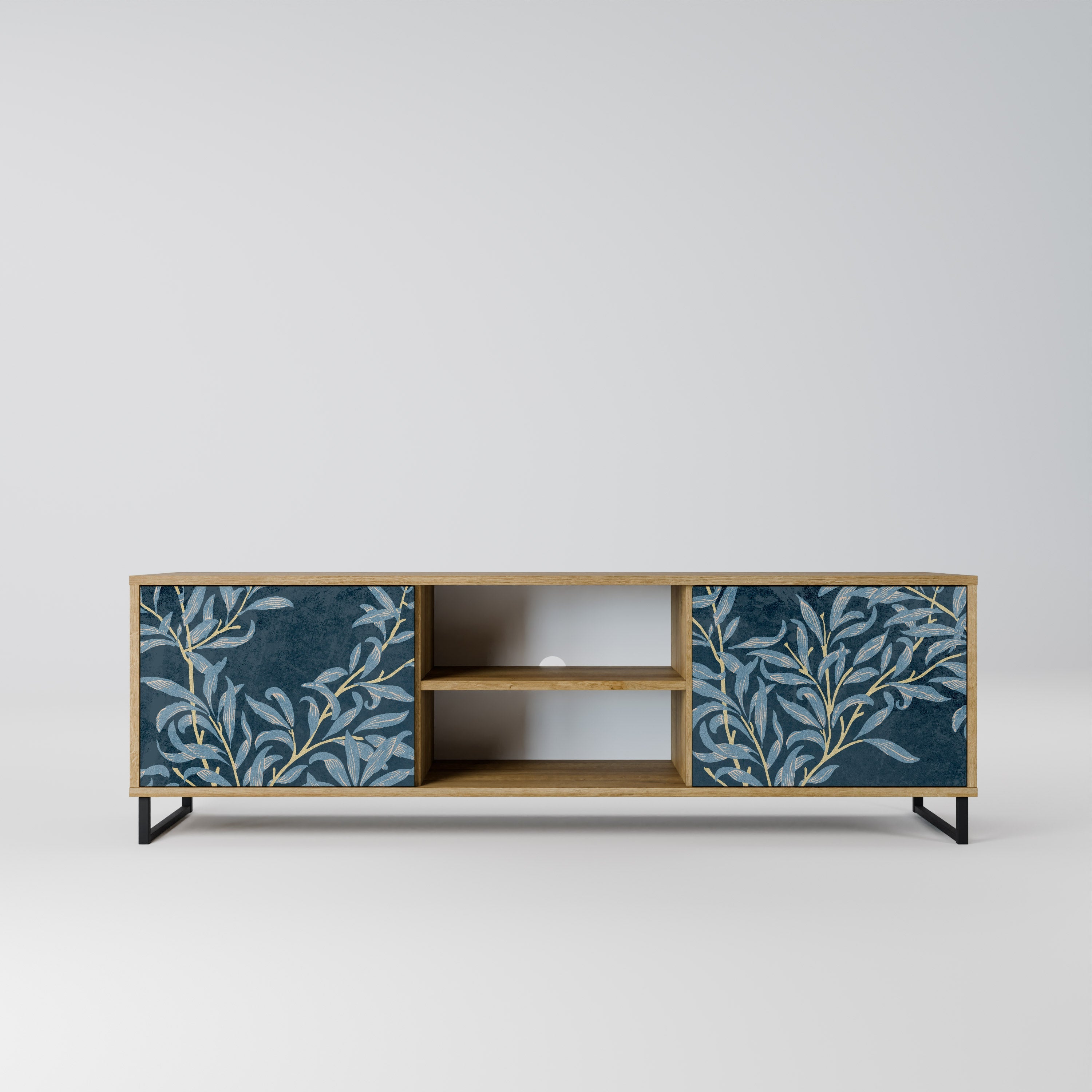 Meuble TV 2 portes BLUE LEAVES effet chêne