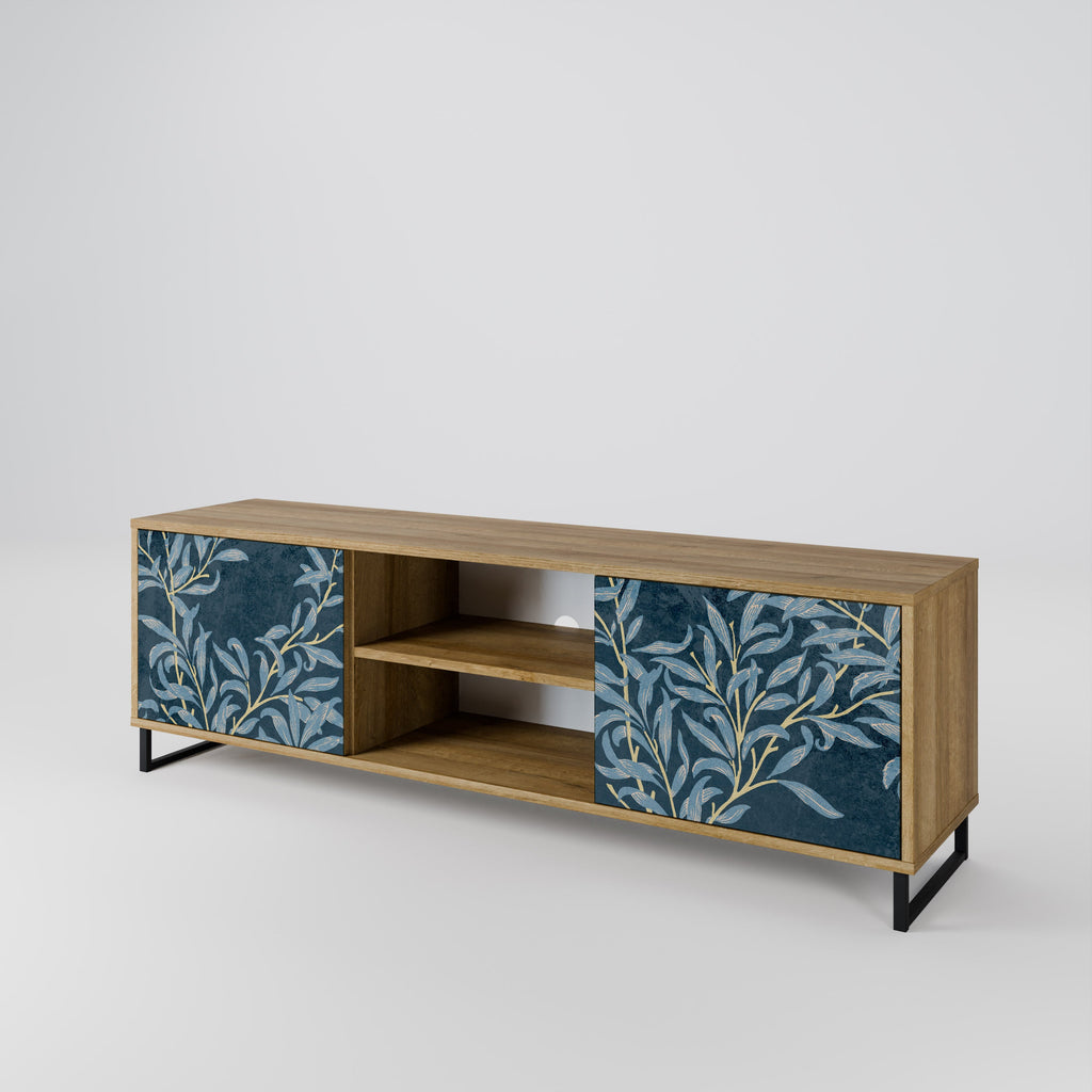 Meuble TV 2 portes BLUE LEAVES effet chêne