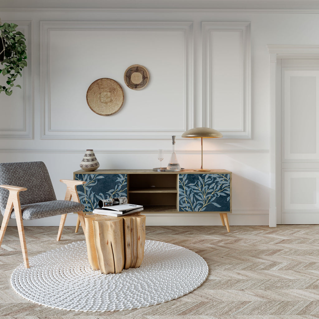 Meuble TV 2 portes BLUE LEAVES effet chêne