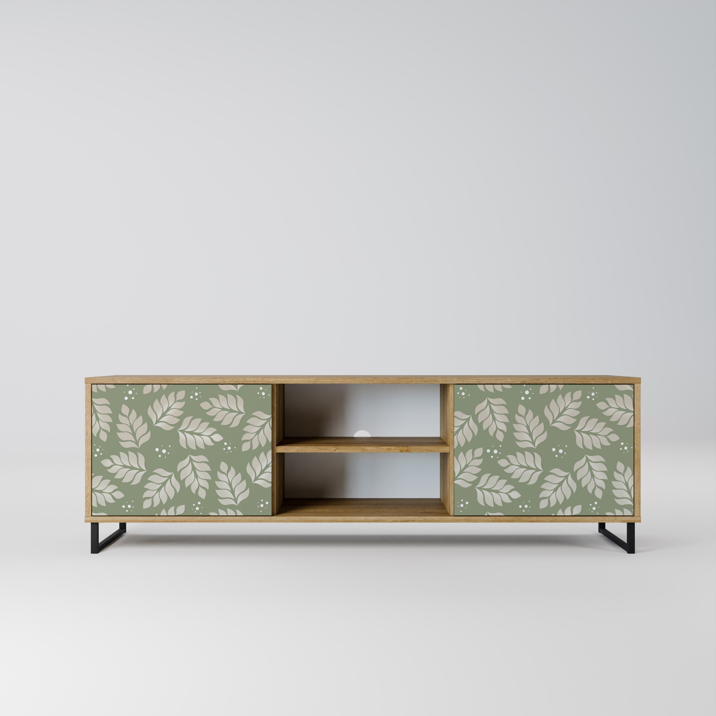 Meuble TV 2 portes LEAVES ON GREEN effet chêne
