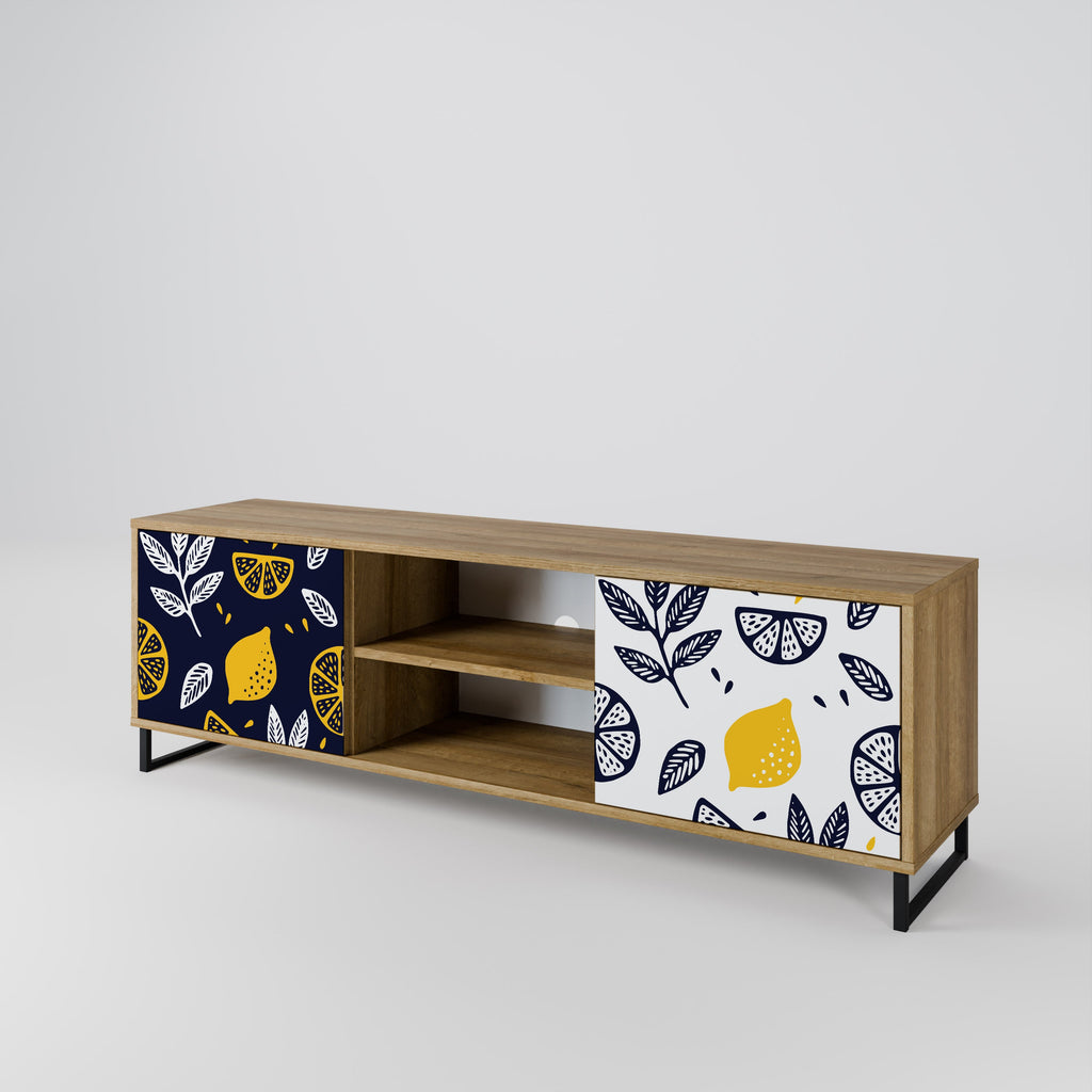Meuble TV 2 portes CITRUS NOIR ET BLANC effet chêne