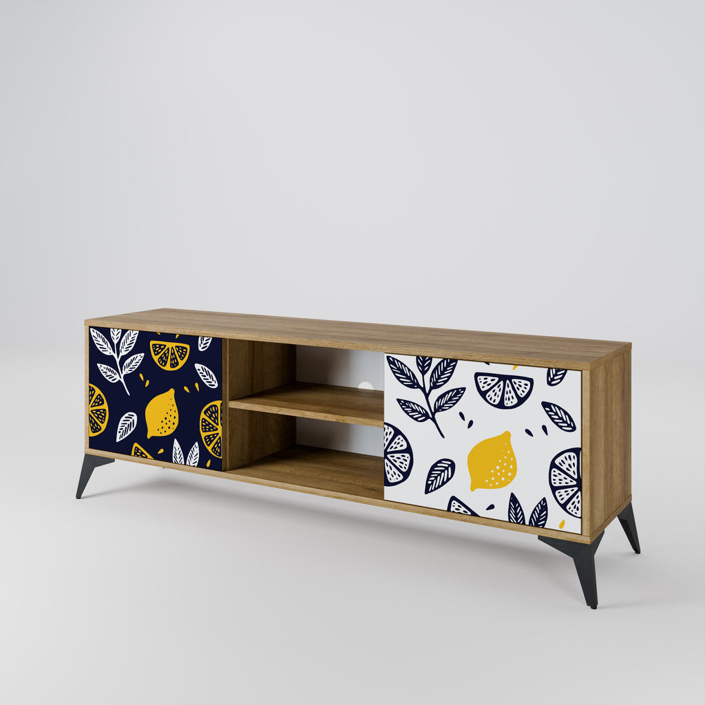 Meuble TV 2 portes CITRUS NOIR ET BLANC effet chêne