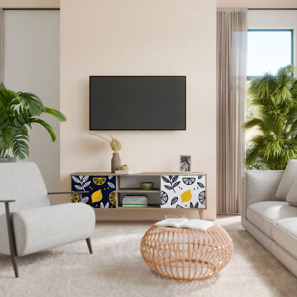 CITRUS BLACK AND WHITE 2-Door TV Cabinet