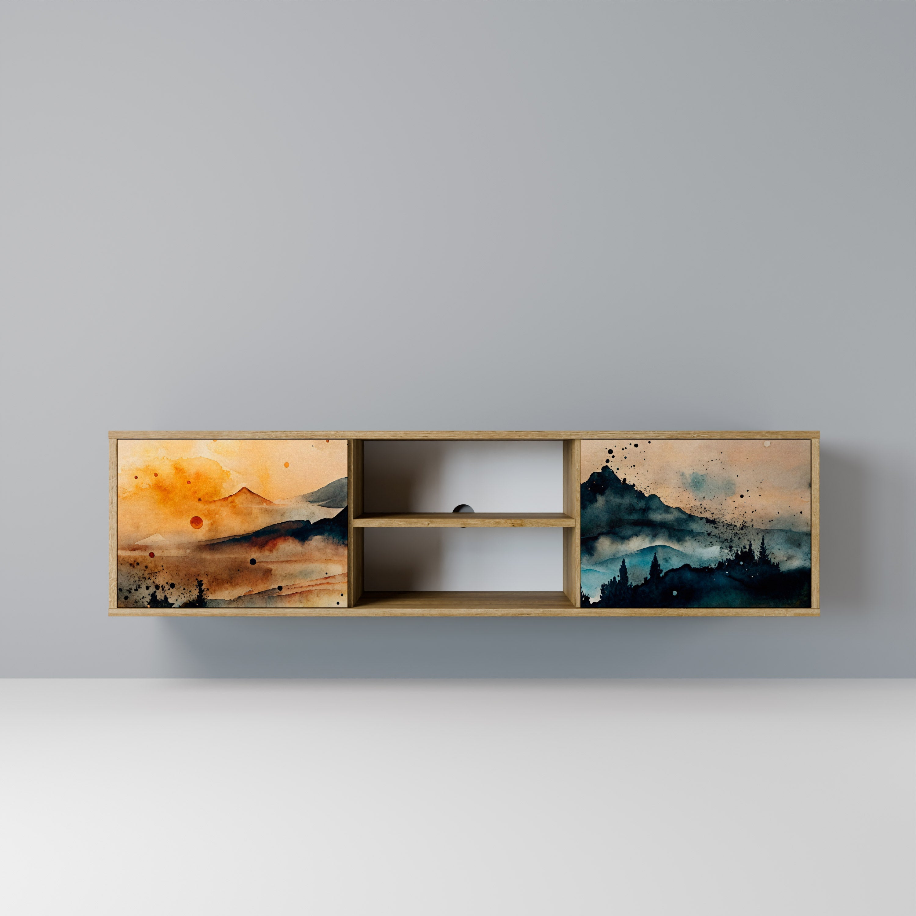 Meuble TV 2 portes OMINOUS MOUNTAINS effet chêne