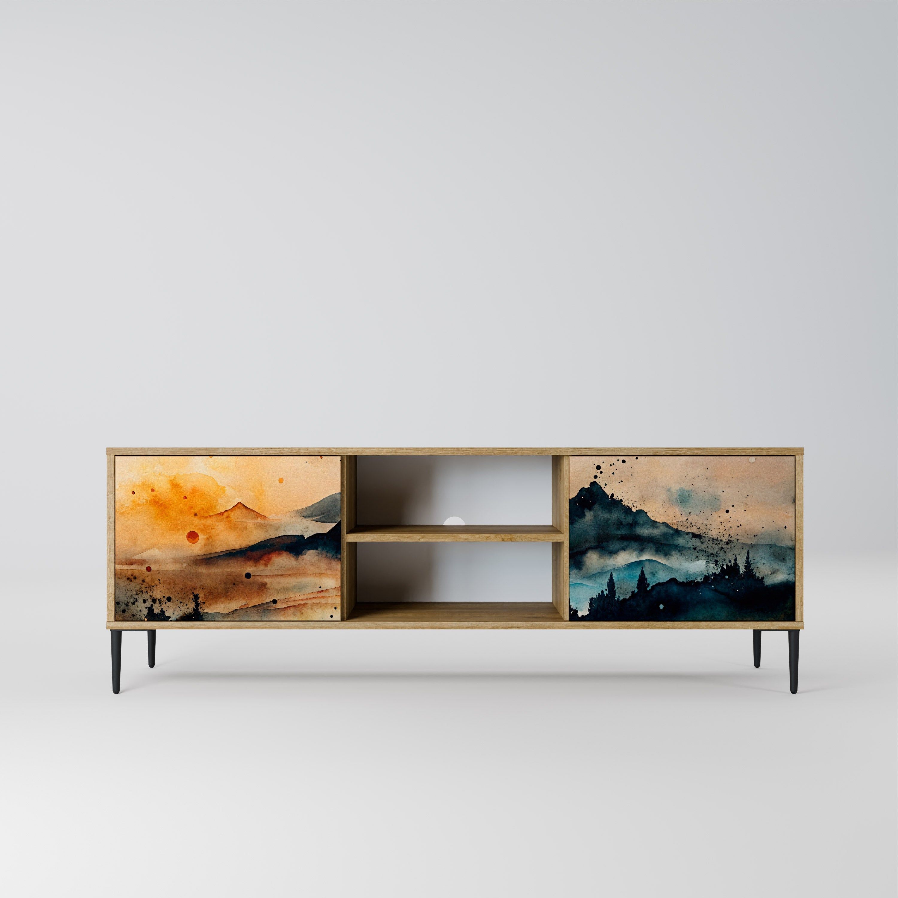 Meuble TV 2 portes OMINOUS MOUNTAINS effet chêne