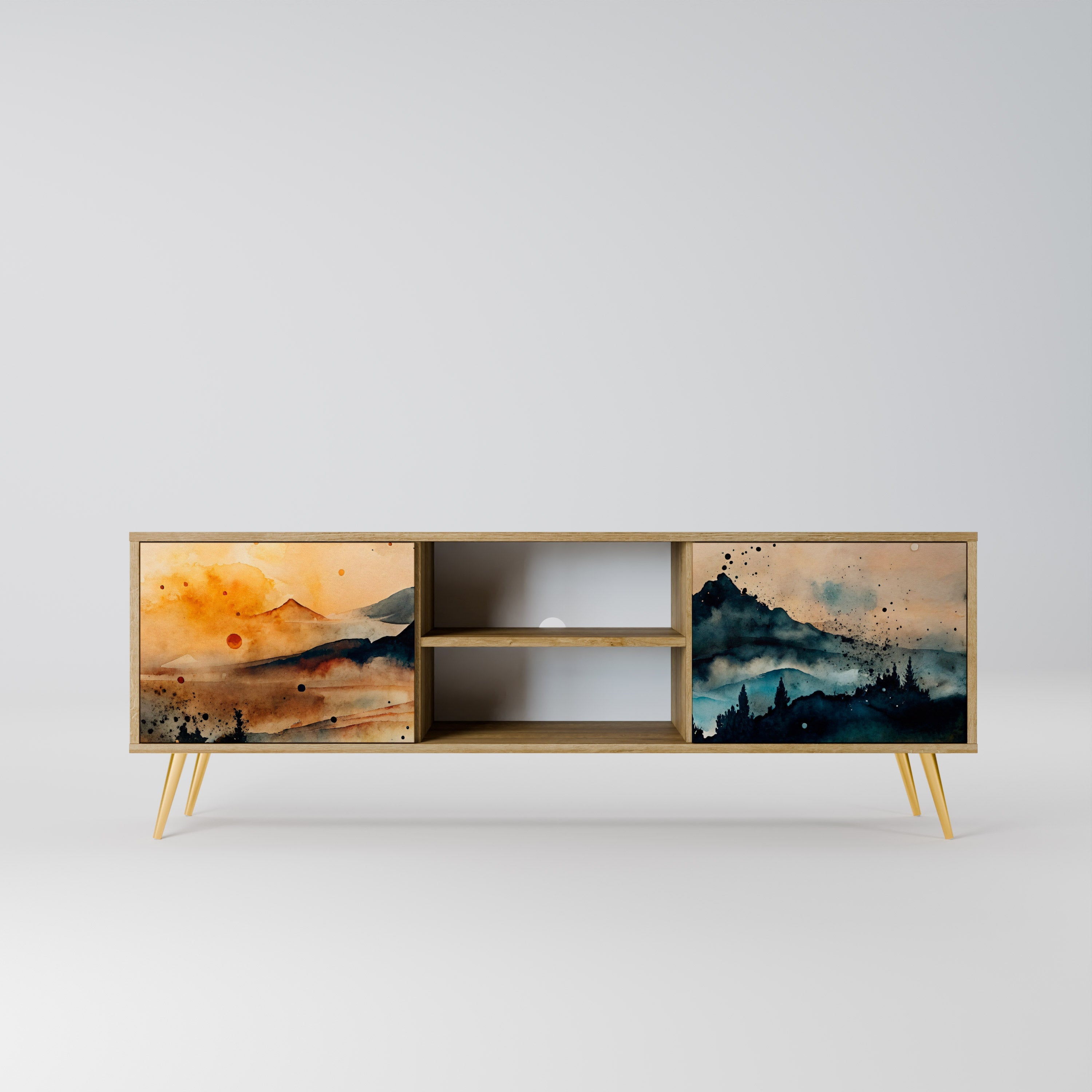 Meuble TV 2 portes OMINOUS MOUNTAINS effet chêne