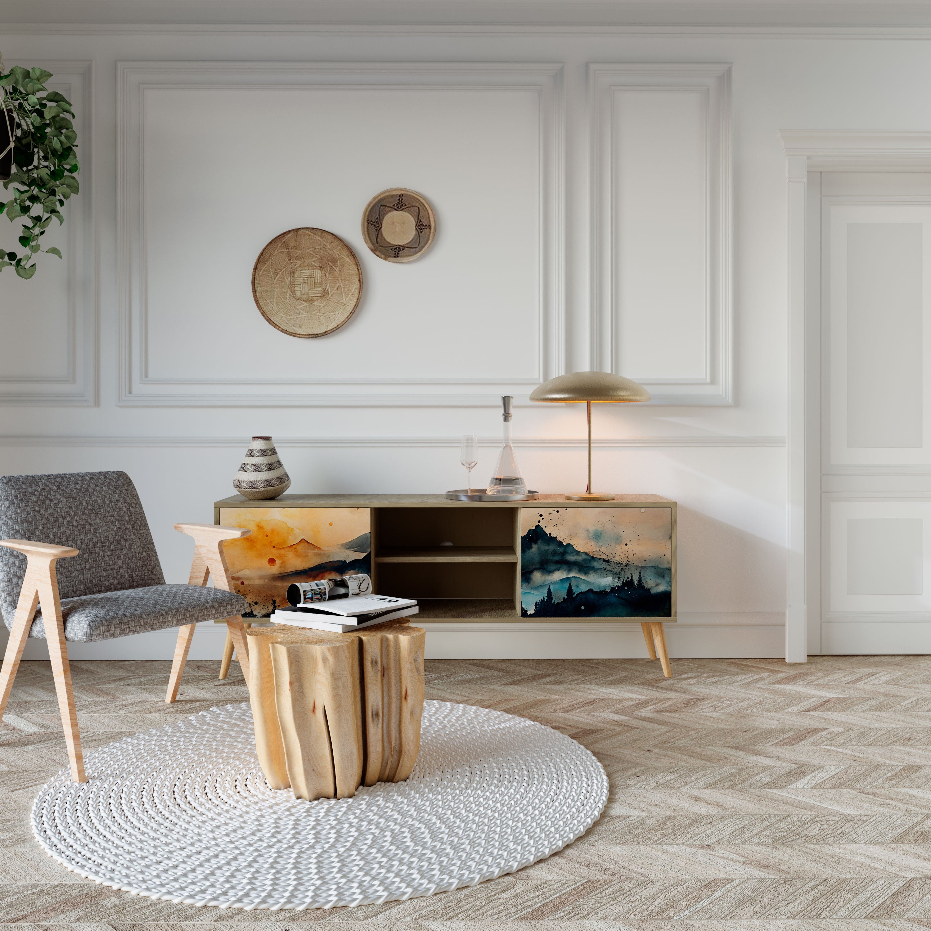 Meuble TV 2 portes OMINOUS MOUNTAINS effet chêne