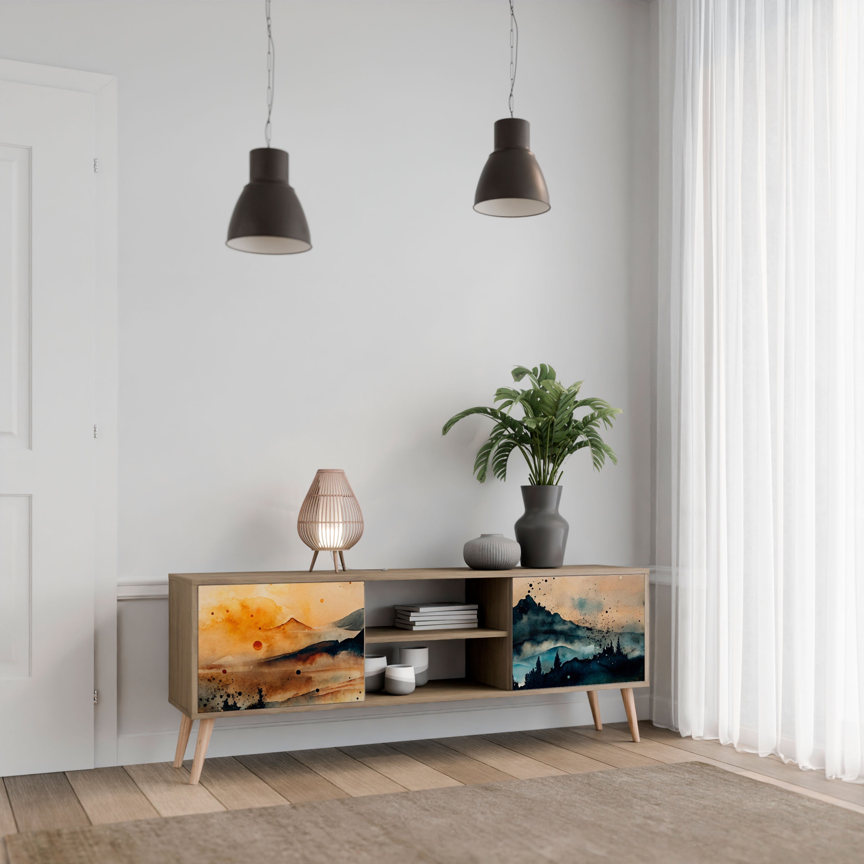 Meuble TV 2 portes OMINOUS MOUNTAINS effet chêne