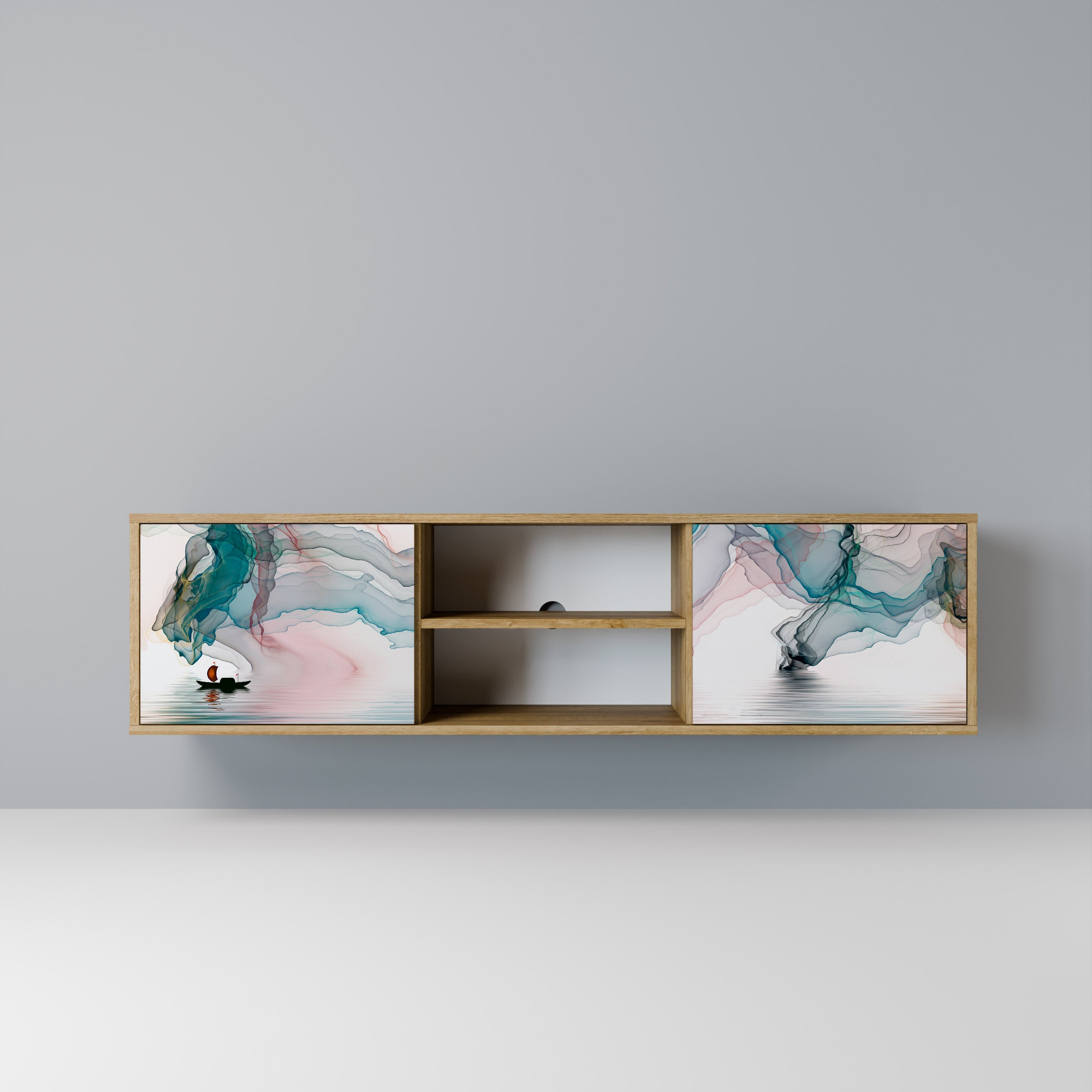 Meuble TV 2 portes VELVET CROSSING effet chêne