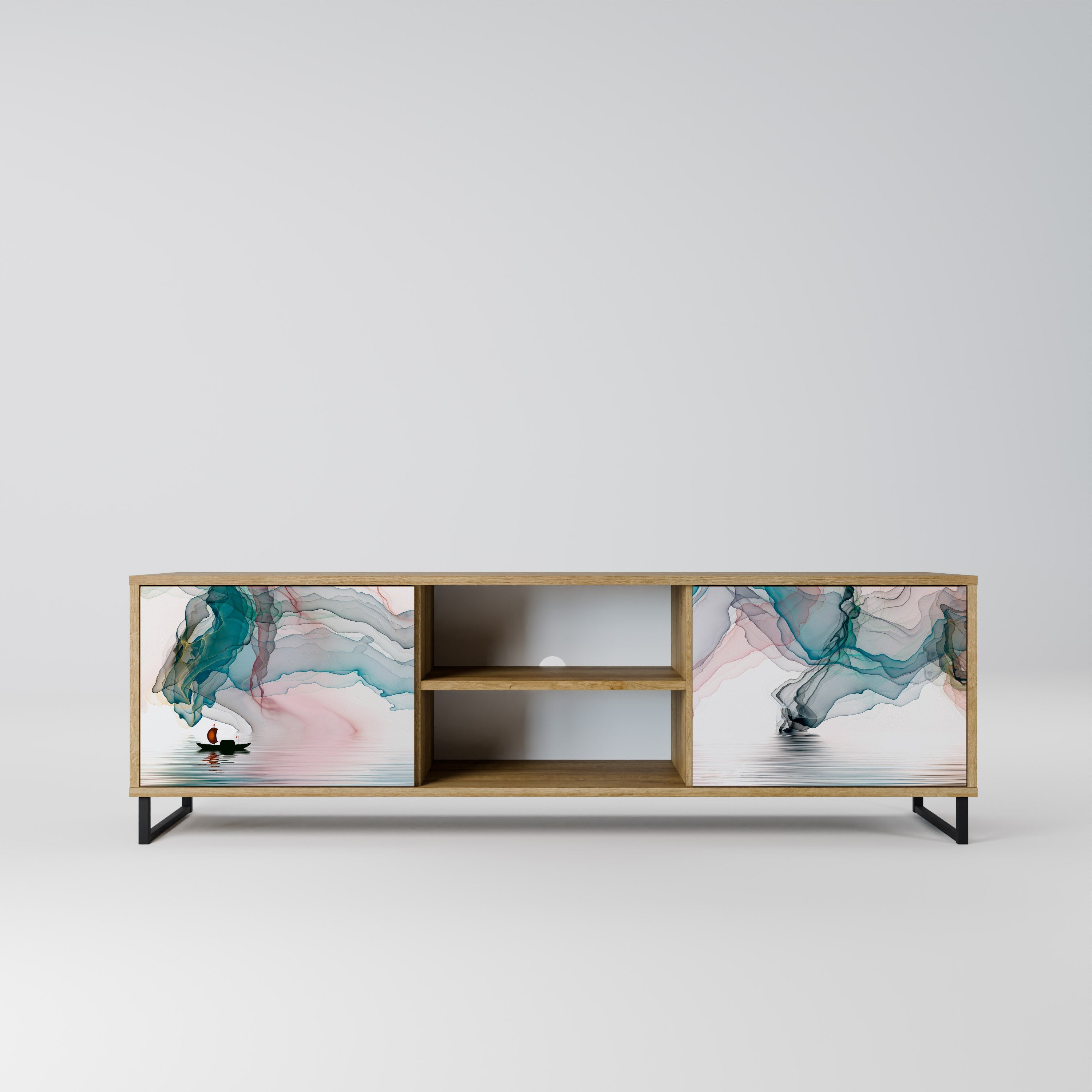 Meuble TV 2 portes VELVET CROSSING effet chêne