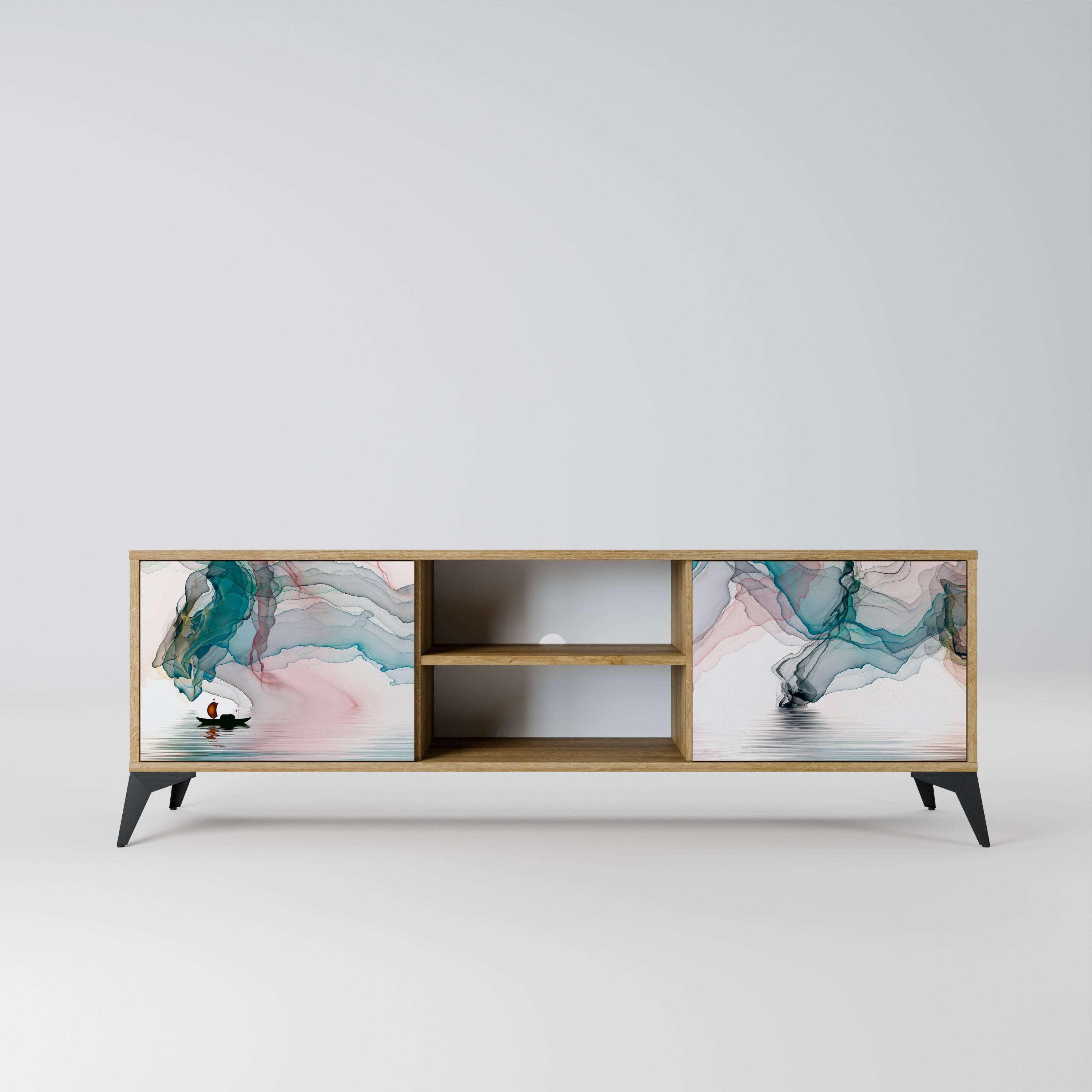 Meuble TV 2 portes VELVET CROSSING effet chêne