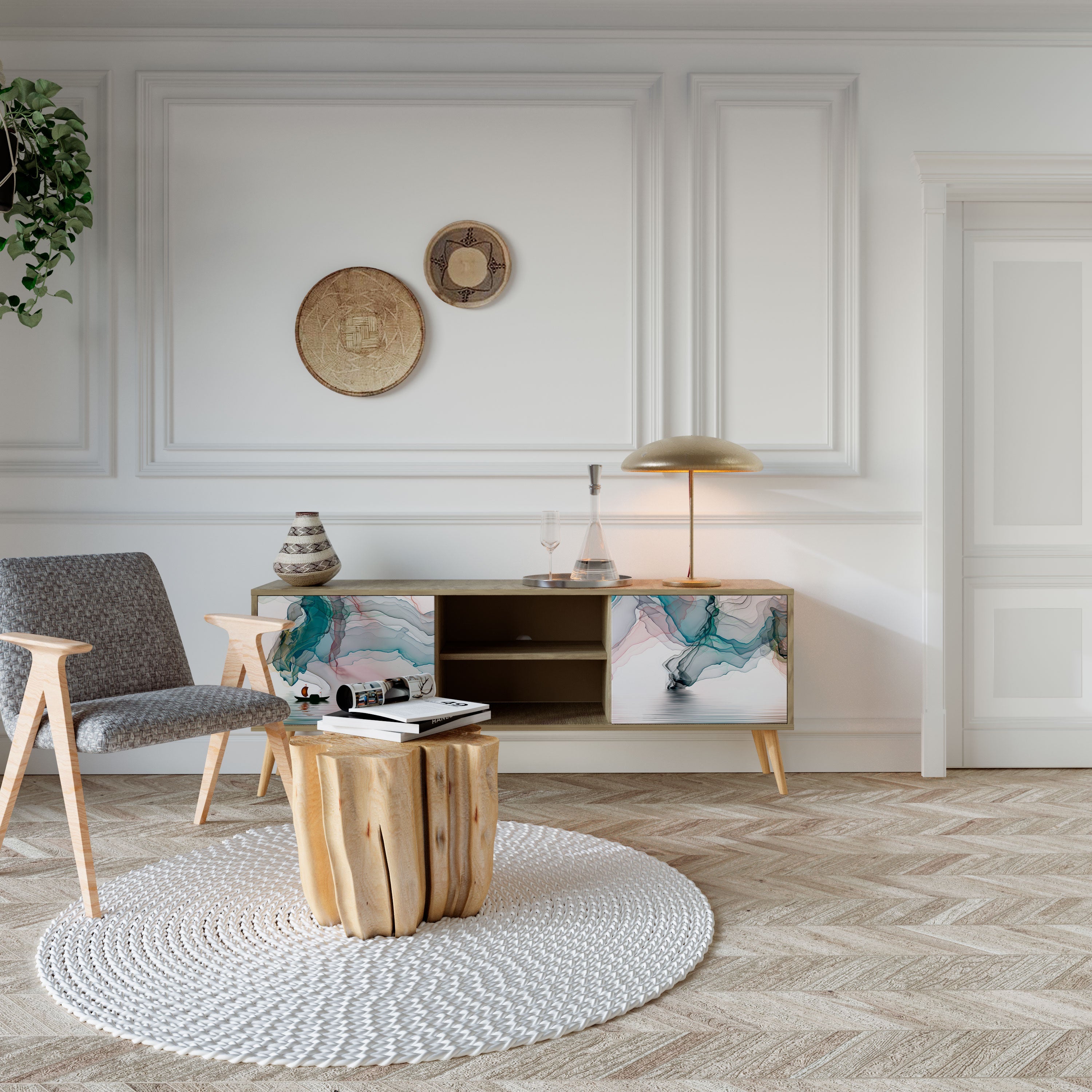 Meuble TV 2 portes VELVET CROSSING effet chêne