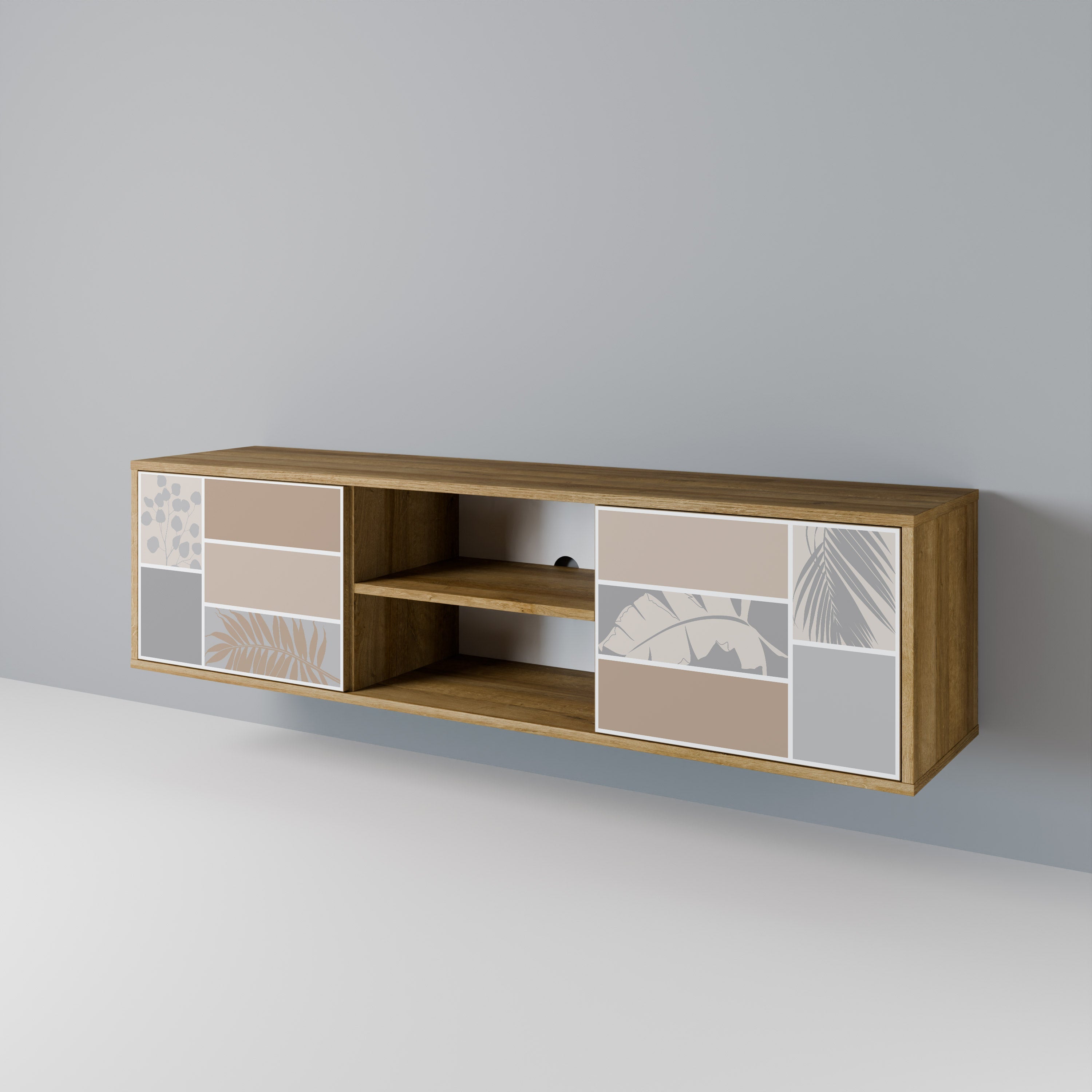 Meuble TV 2 portes TROPICAL SHAPES effet chêne