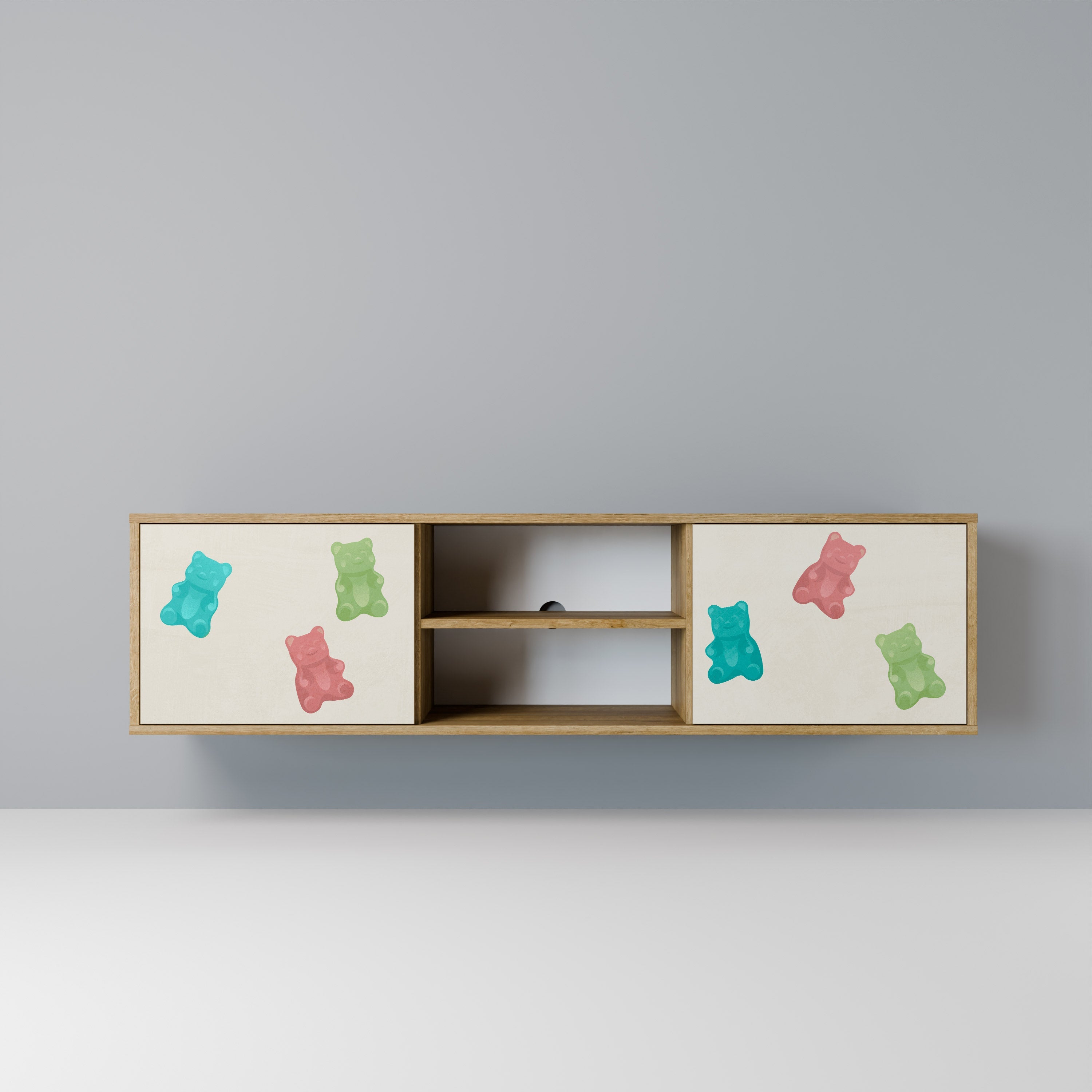 Meuble TV 2 portes GUMMY BEARS effet chêne