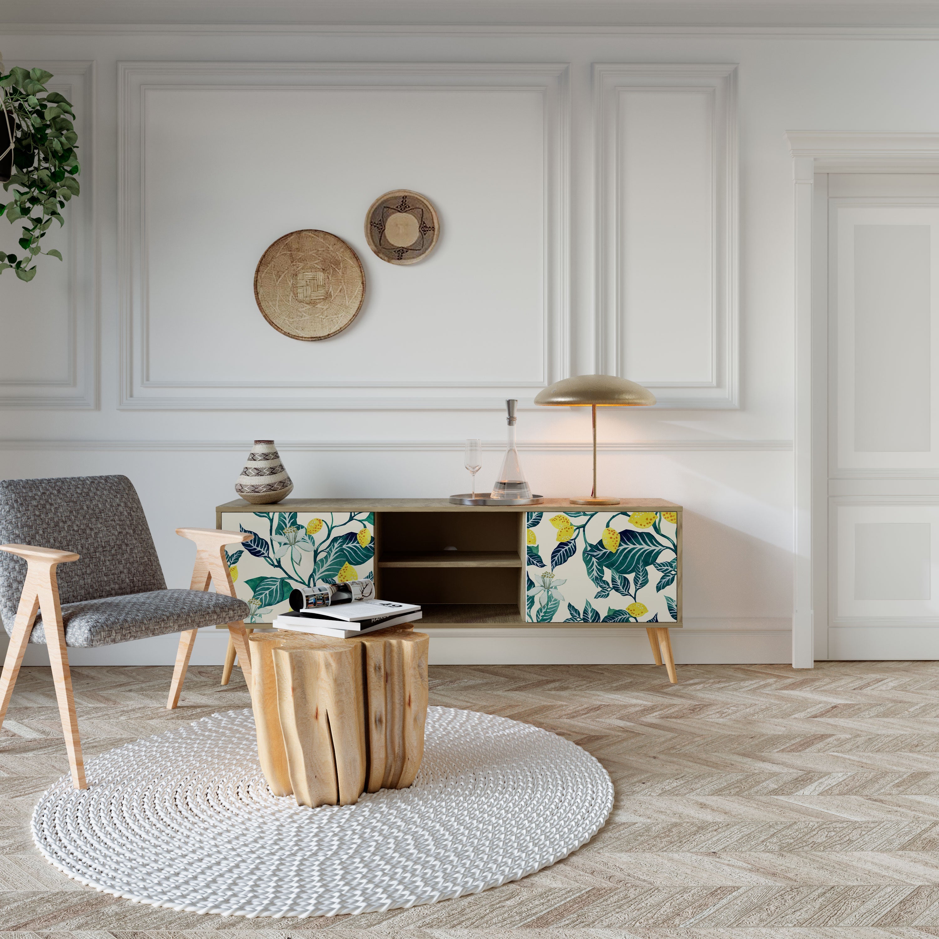 Meuble TV 2 portes LEMON TREE effet chêne