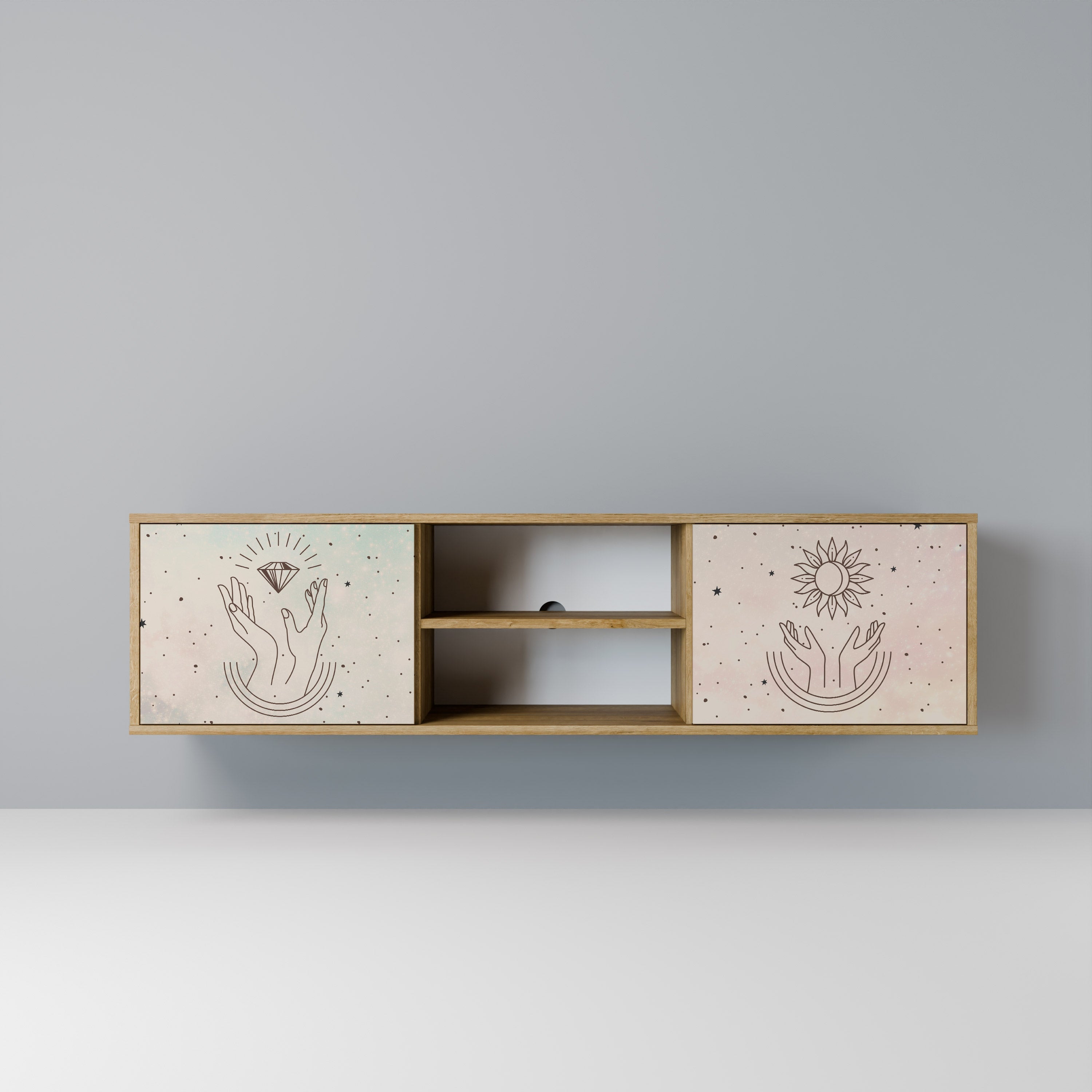 Meuble TV 2 portes DELICATE BEAUTY effet chêne