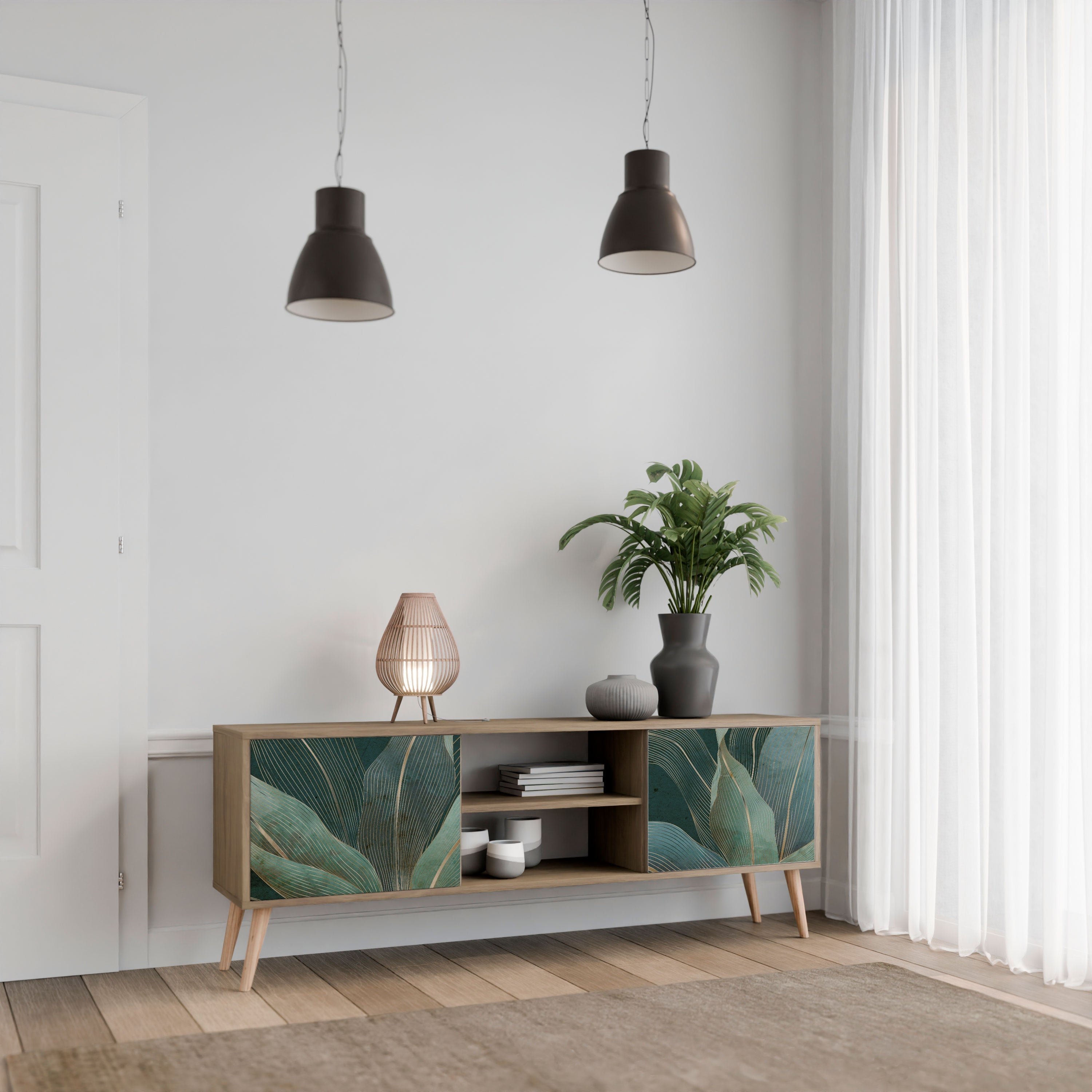 Meuble TV 2 portes ROYAL GREEN effet chêne