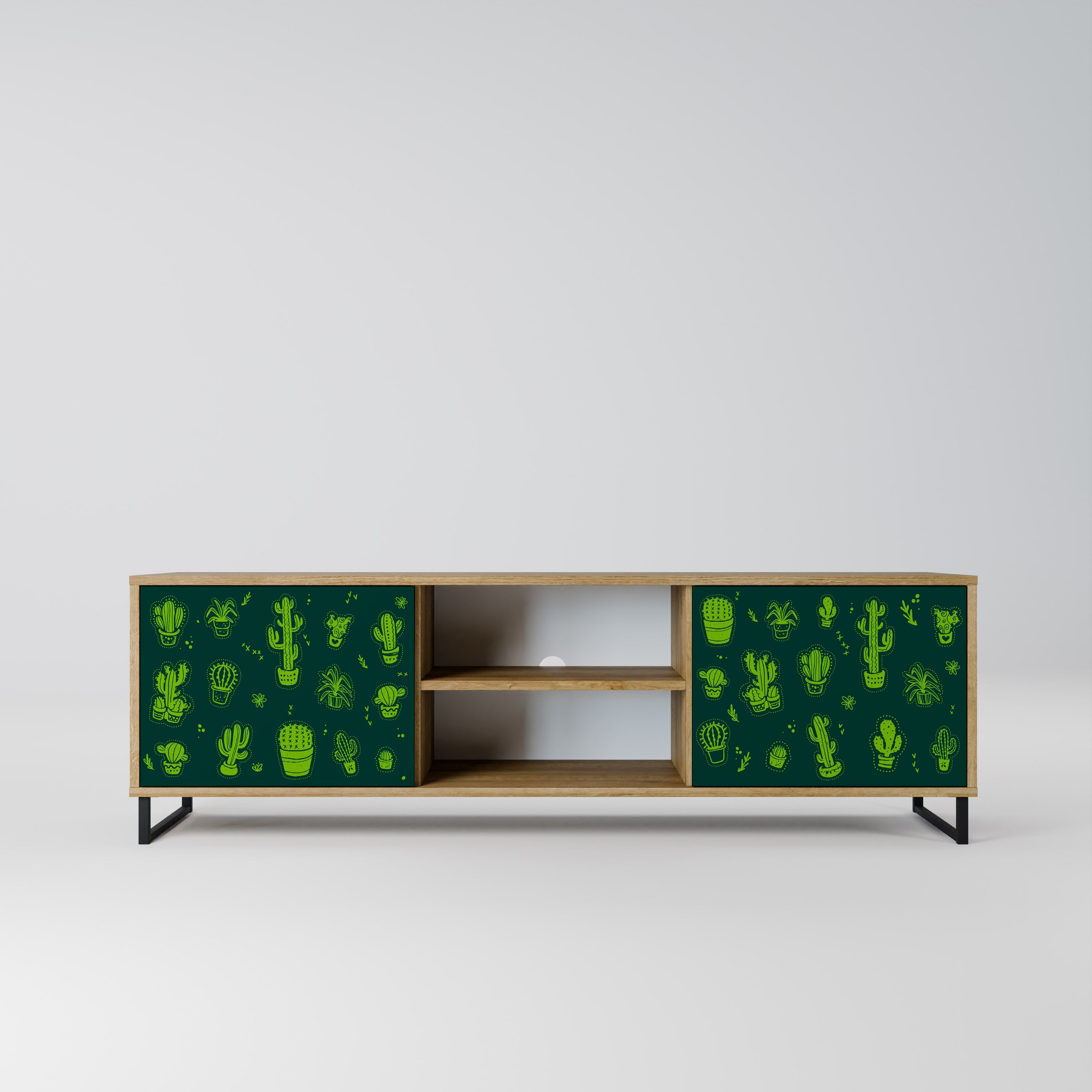 Meuble TV 2 portes VERT DESERT effet chêne