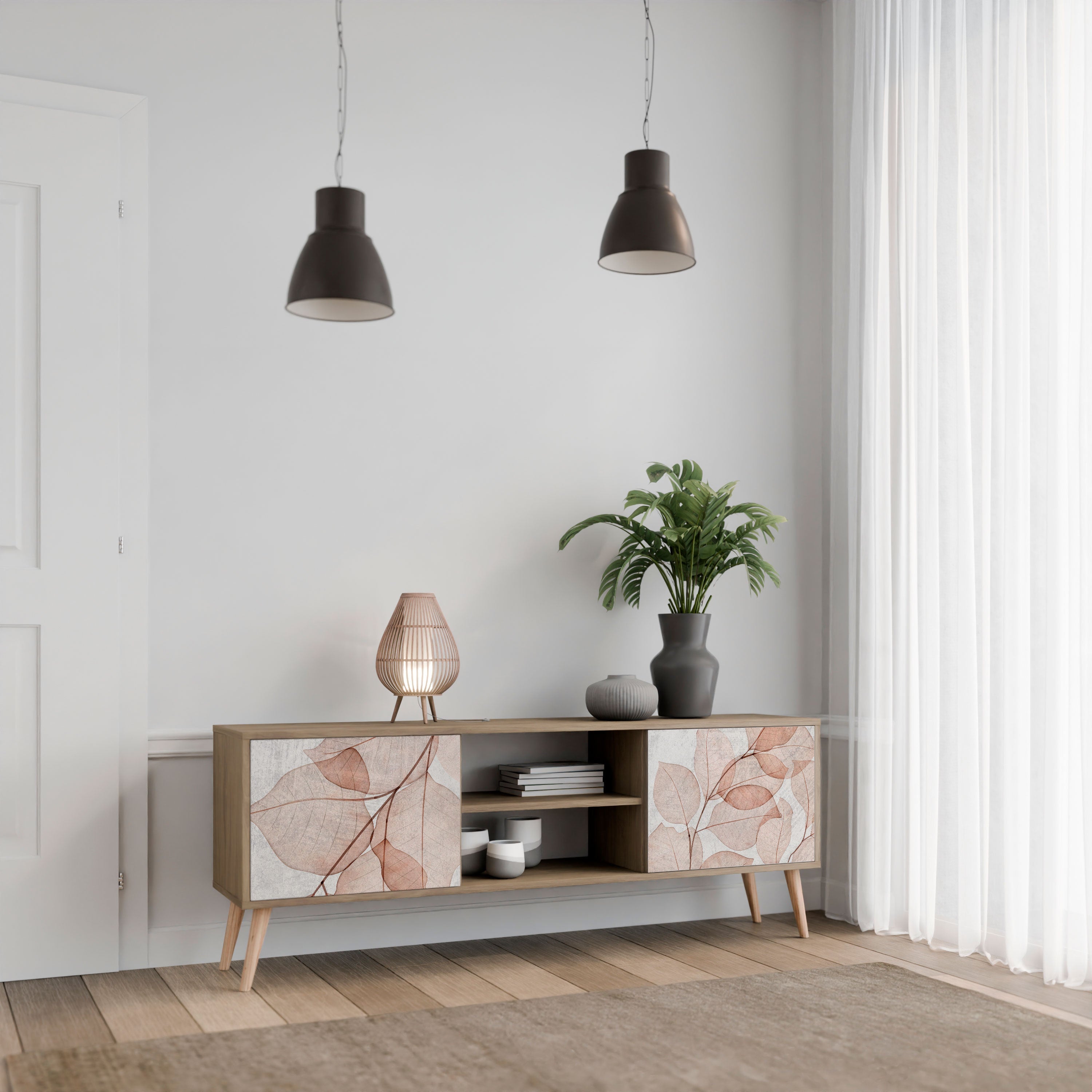 Meuble TV 2 portes AUTUMN FRAGILITY effet chêne