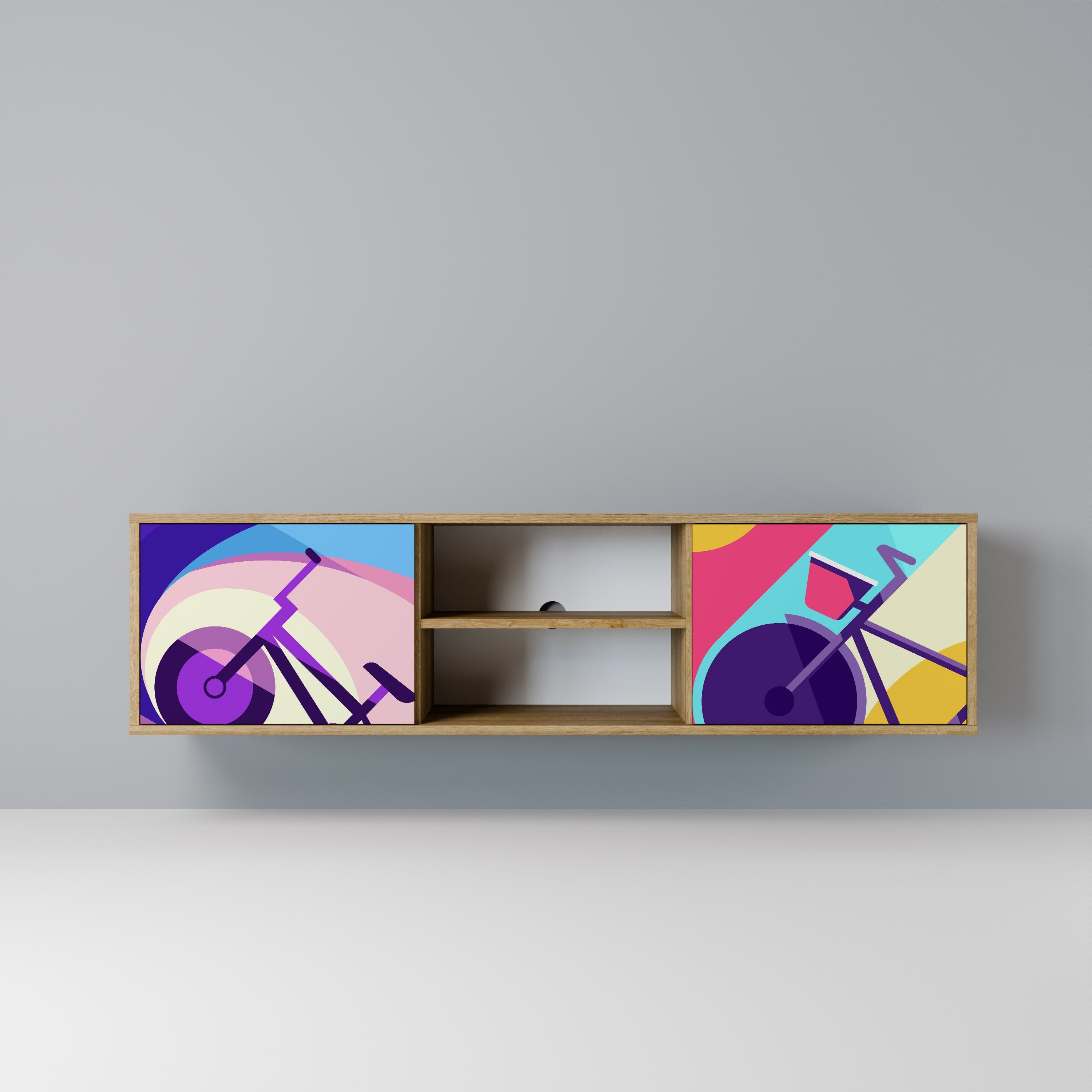 Meuble TV 2 portes BIKE DREAMS effet chêne