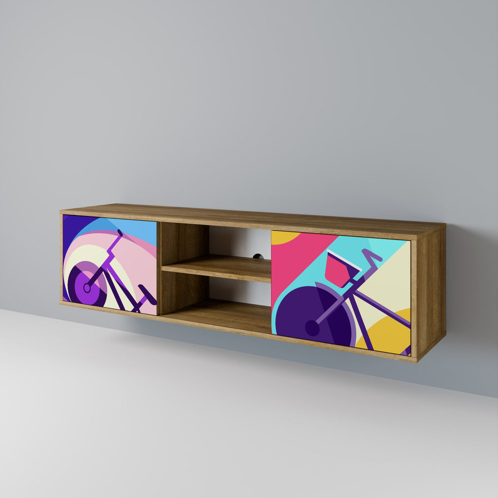 Meuble TV 2 portes BIKE DREAMS effet chêne