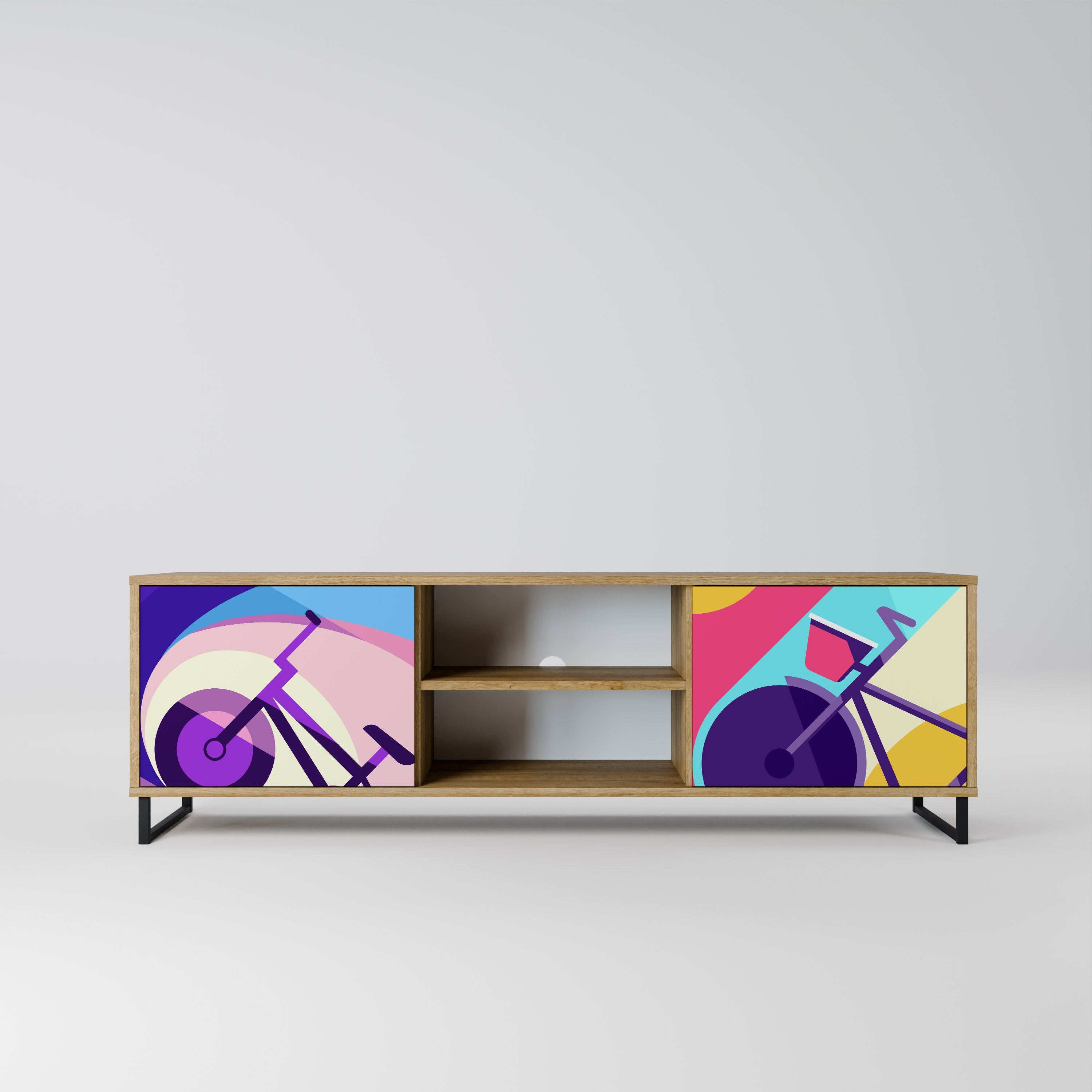 Meuble TV 2 portes BIKE DREAMS effet chêne