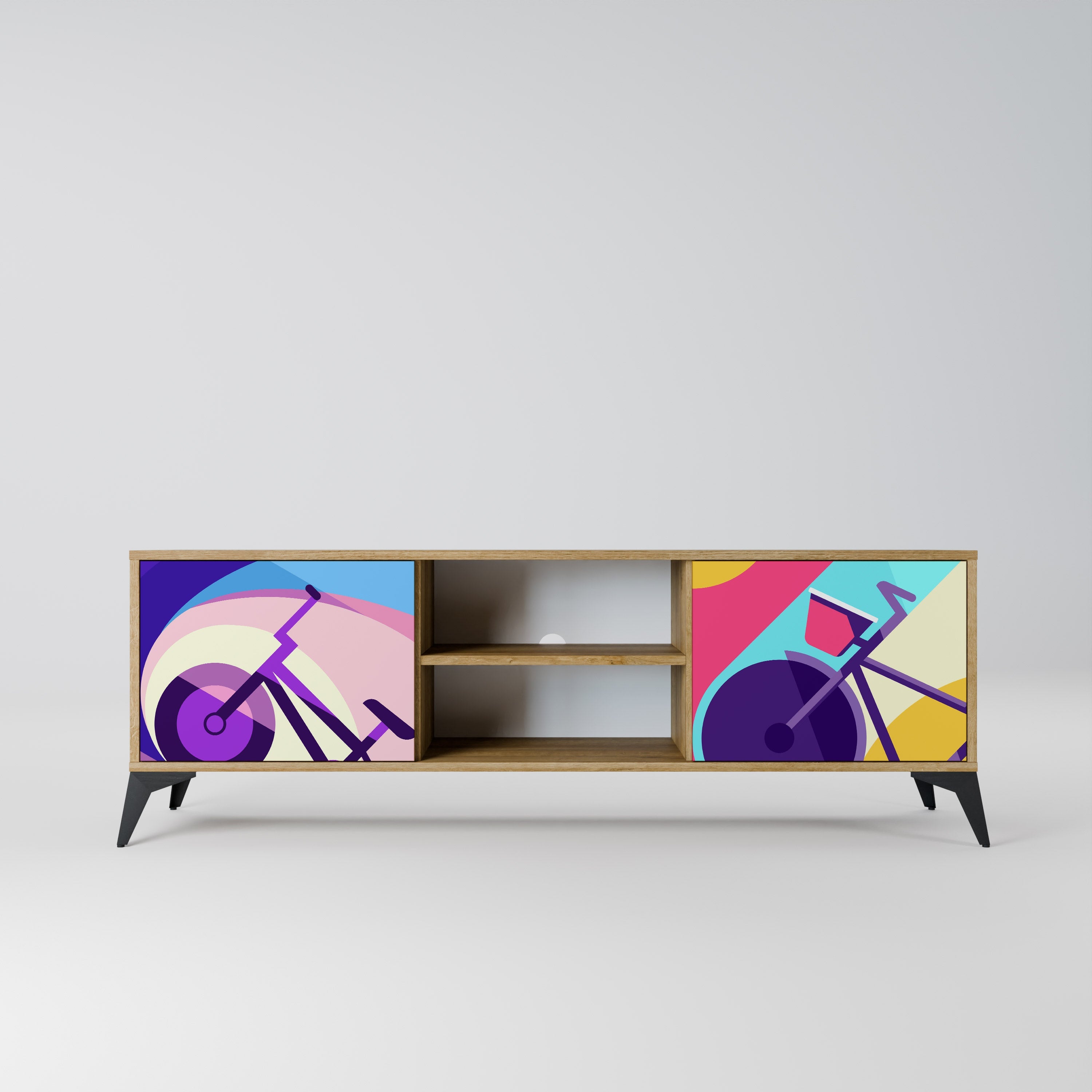 Meuble TV 2 portes BIKE DREAMS effet chêne