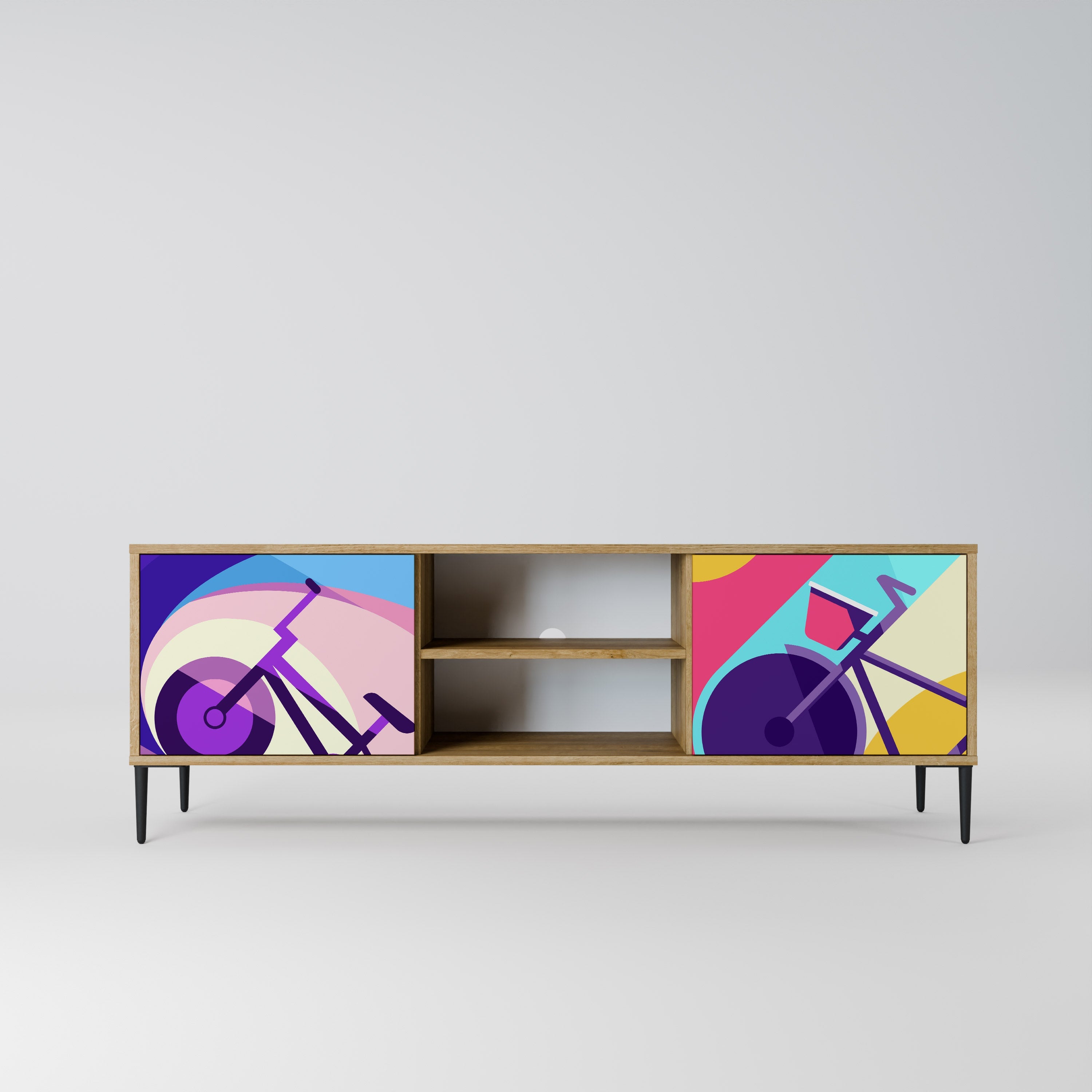 Meuble TV 2 portes BIKE DREAMS effet chêne