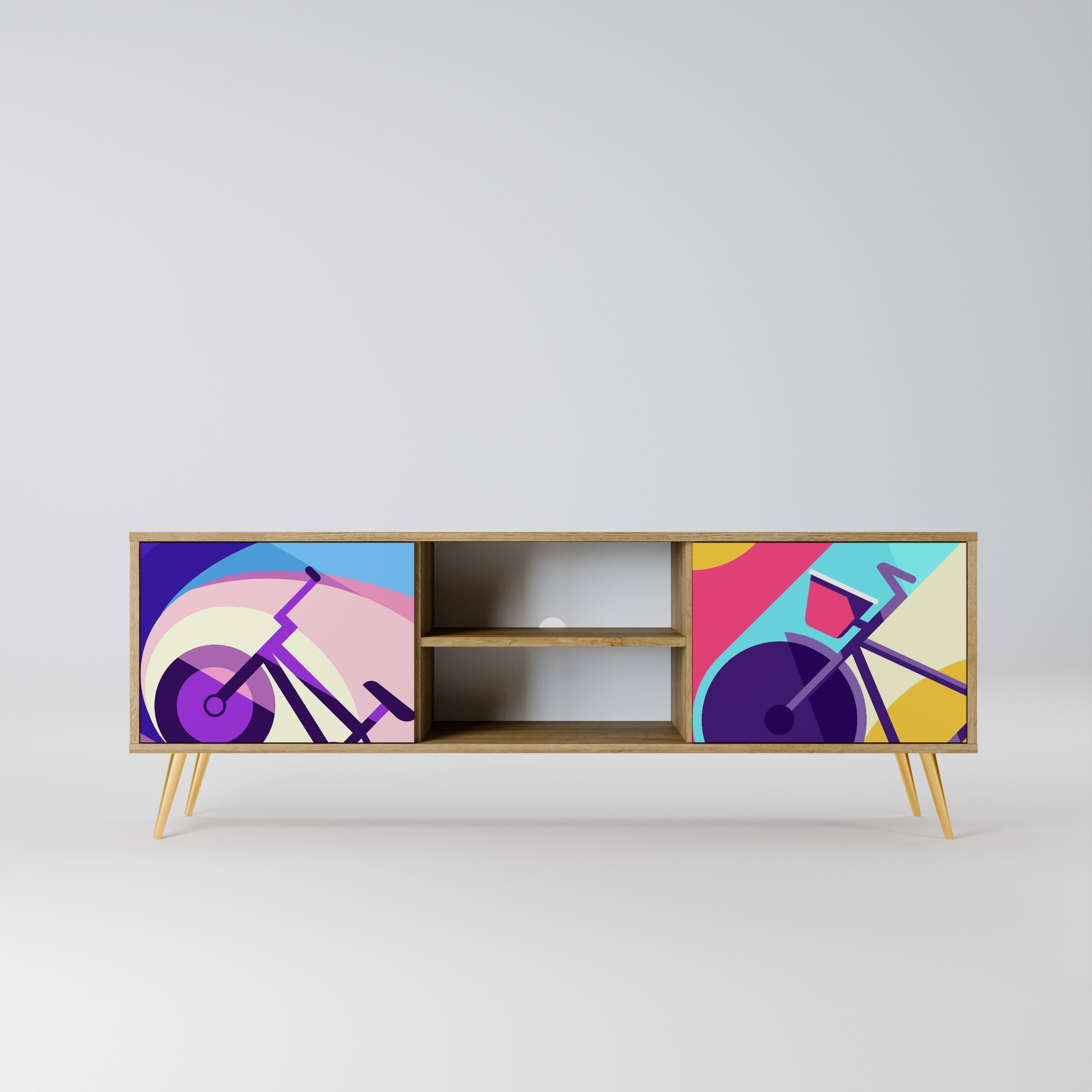 Meuble TV 2 portes BIKE DREAMS effet chêne