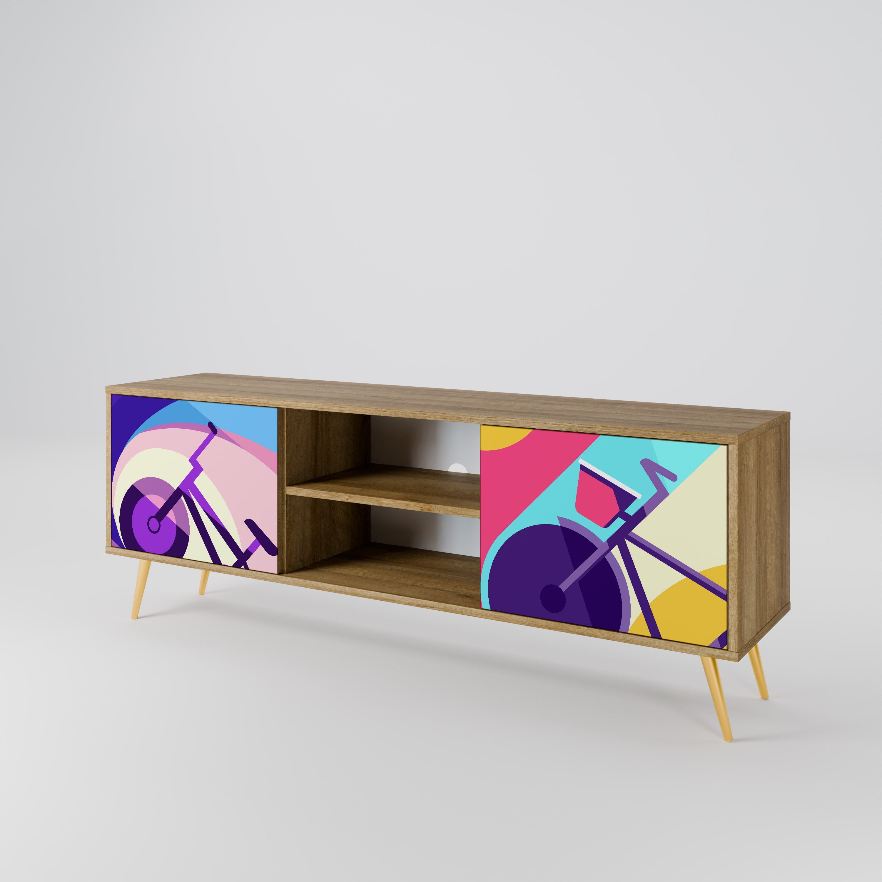 Meuble TV 2 portes BIKE DREAMS effet chêne