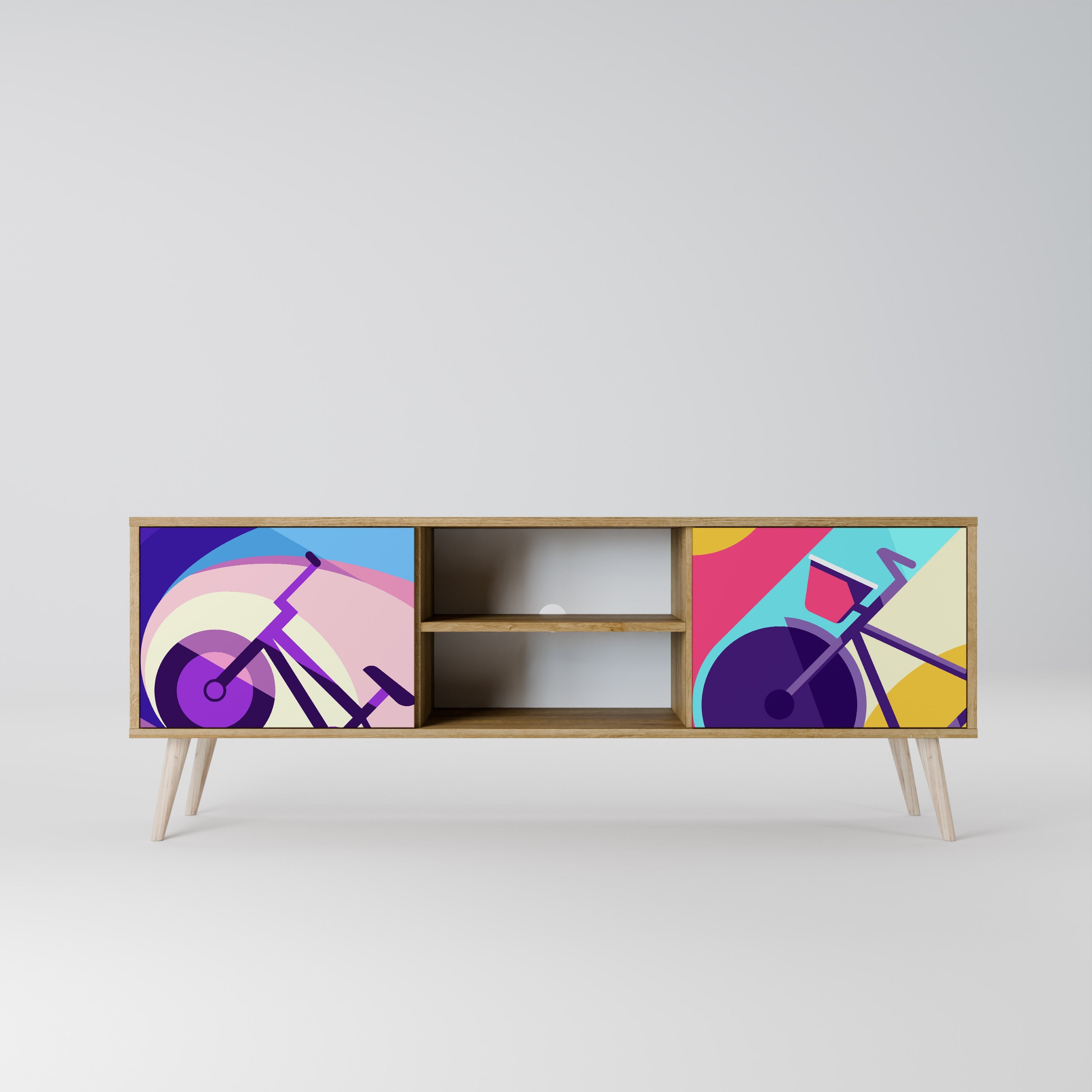 Meuble TV 2 portes BIKE DREAMS effet chêne