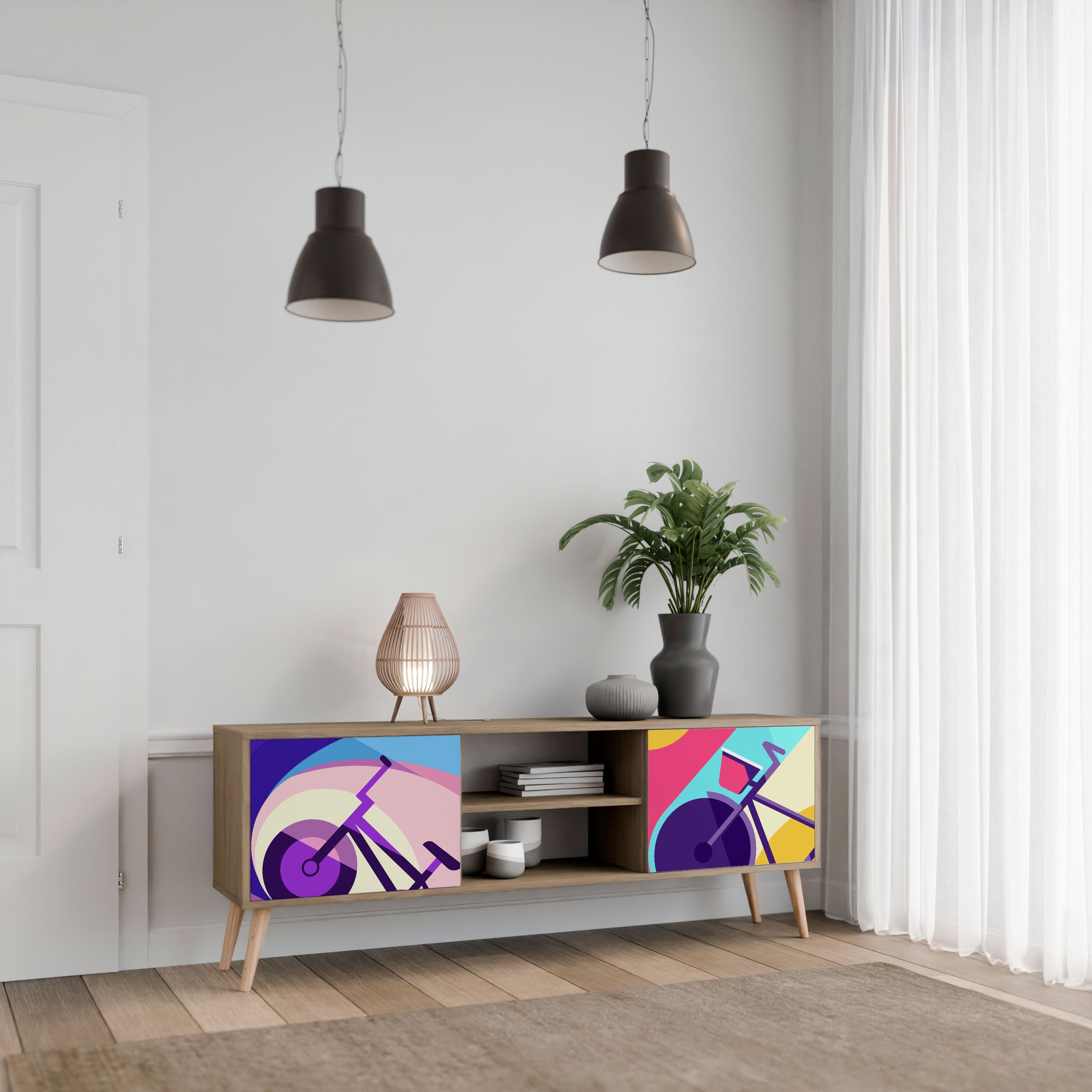 Meuble TV 2 portes BIKE DREAMS effet chêne