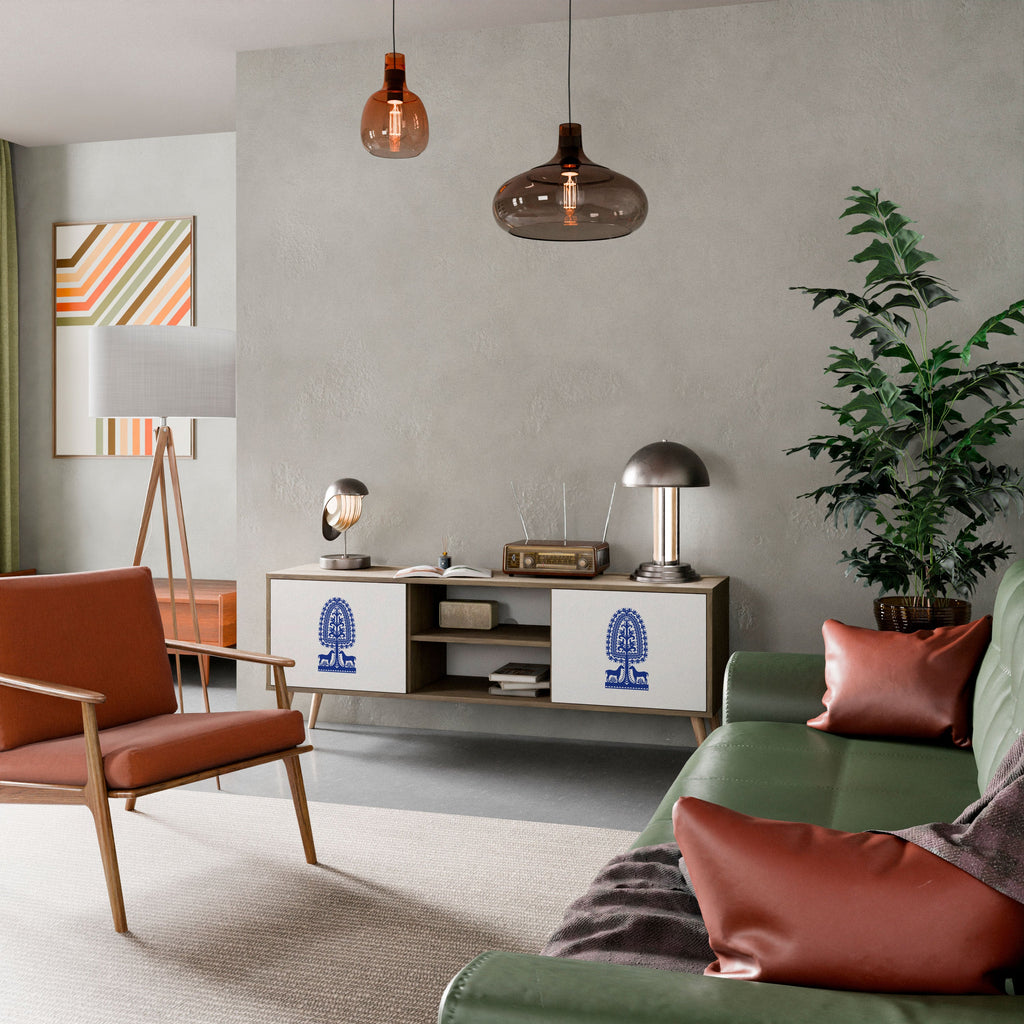 Meuble TV 2 portes effet chêne POLISH FOLK ART