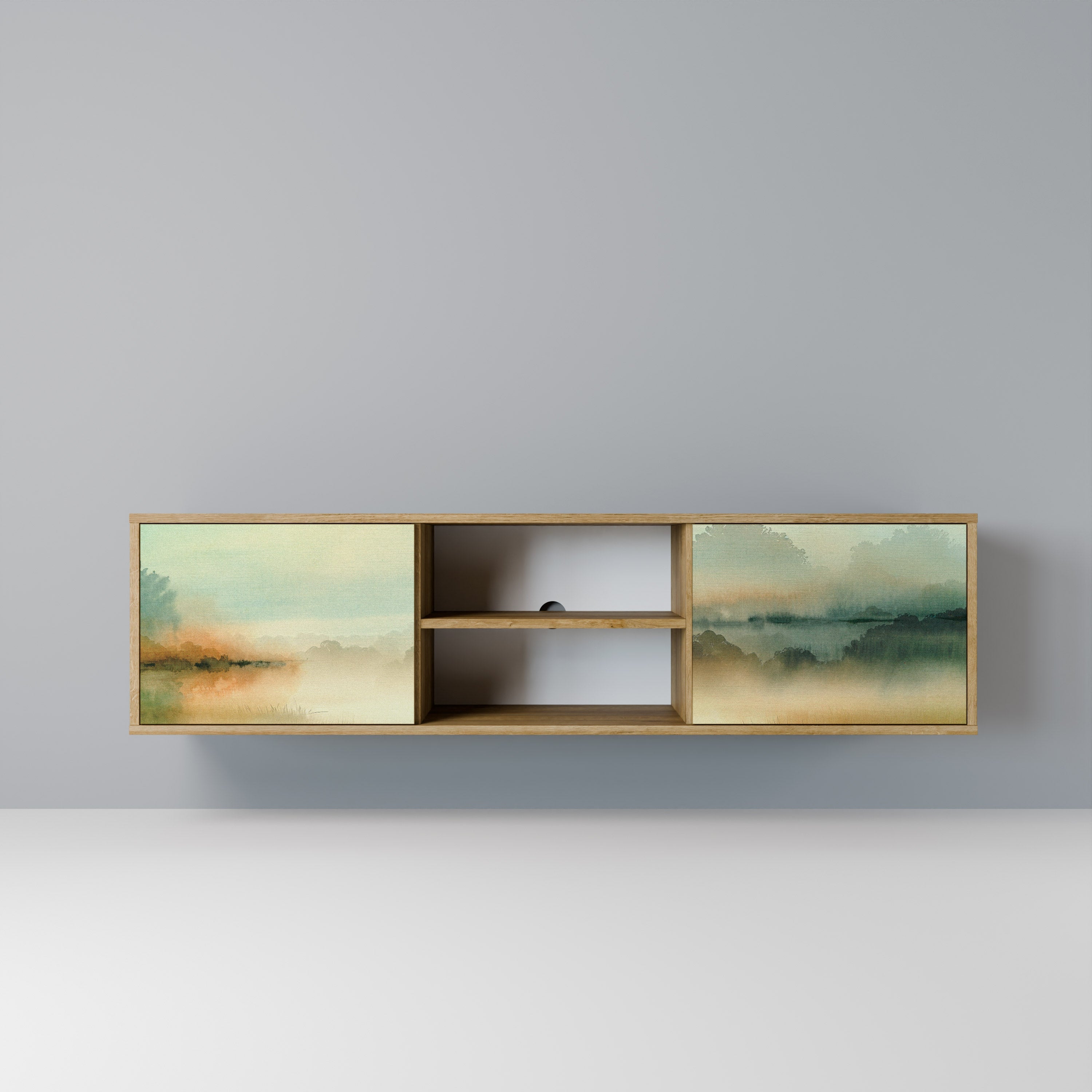 Meuble TV 2 portes MORNING BY THE LAKE effet chêne