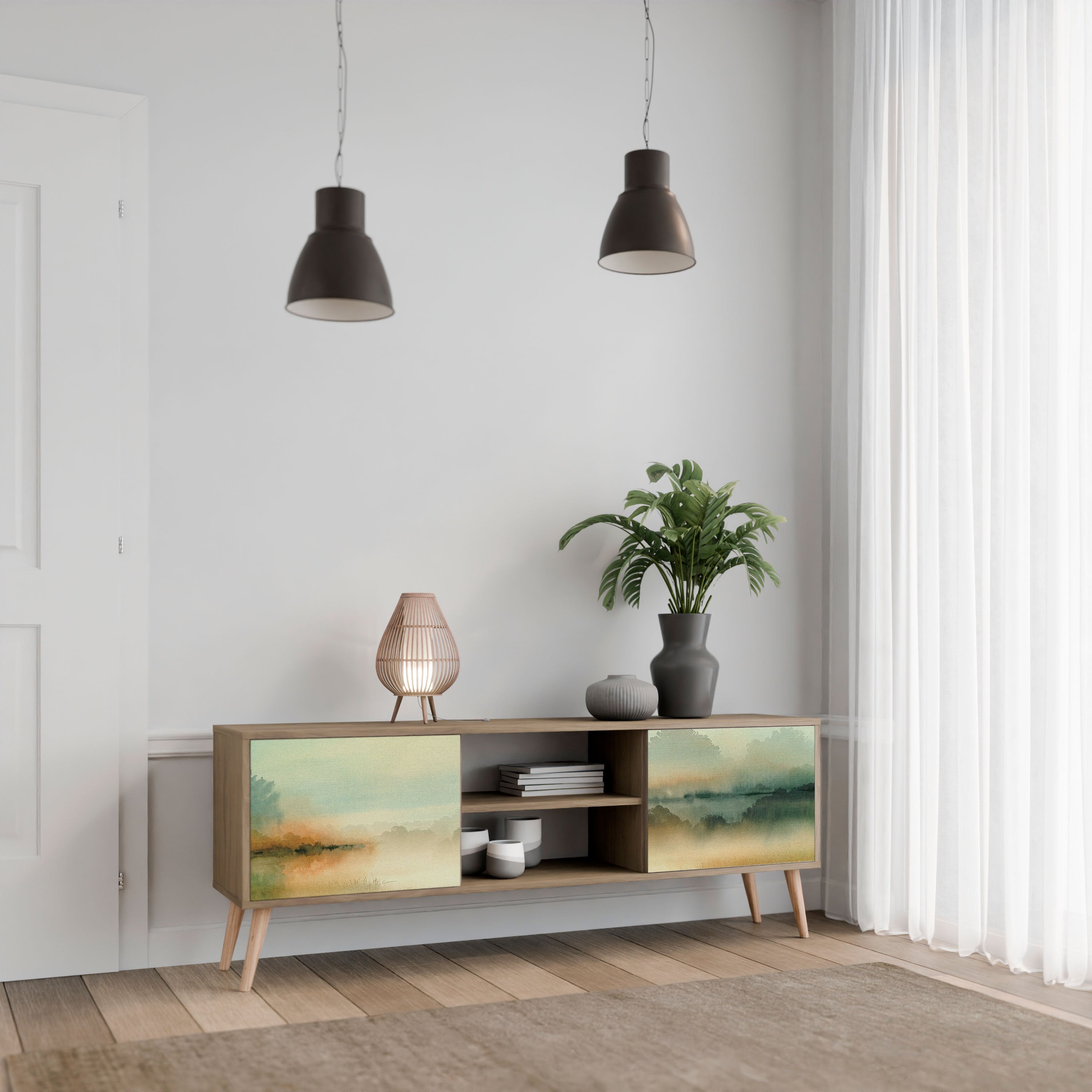 Meuble TV 2 portes MORNING BY THE LAKE effet chêne