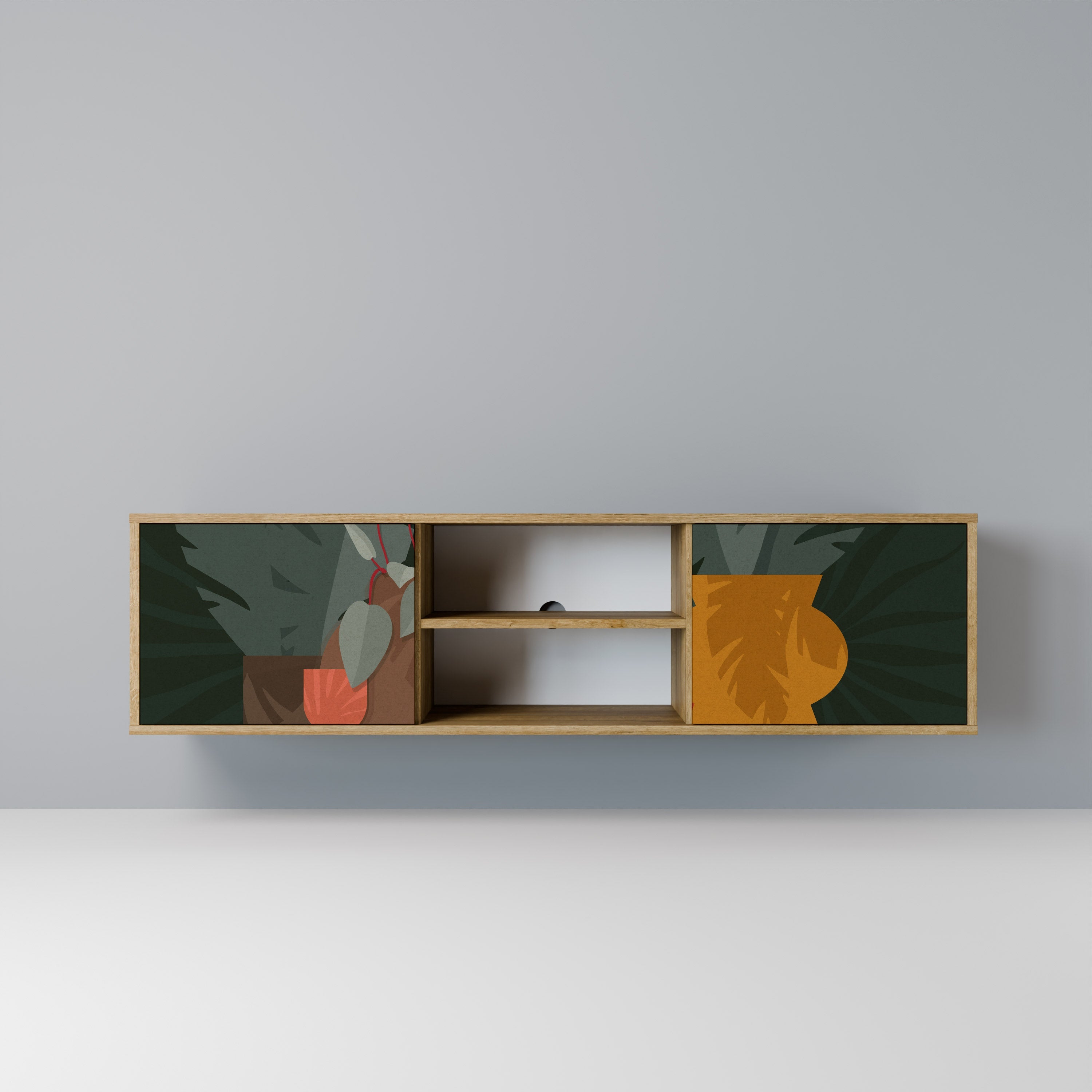 Meuble TV 2 portes effet chêne TROPICAL COMPOSITION