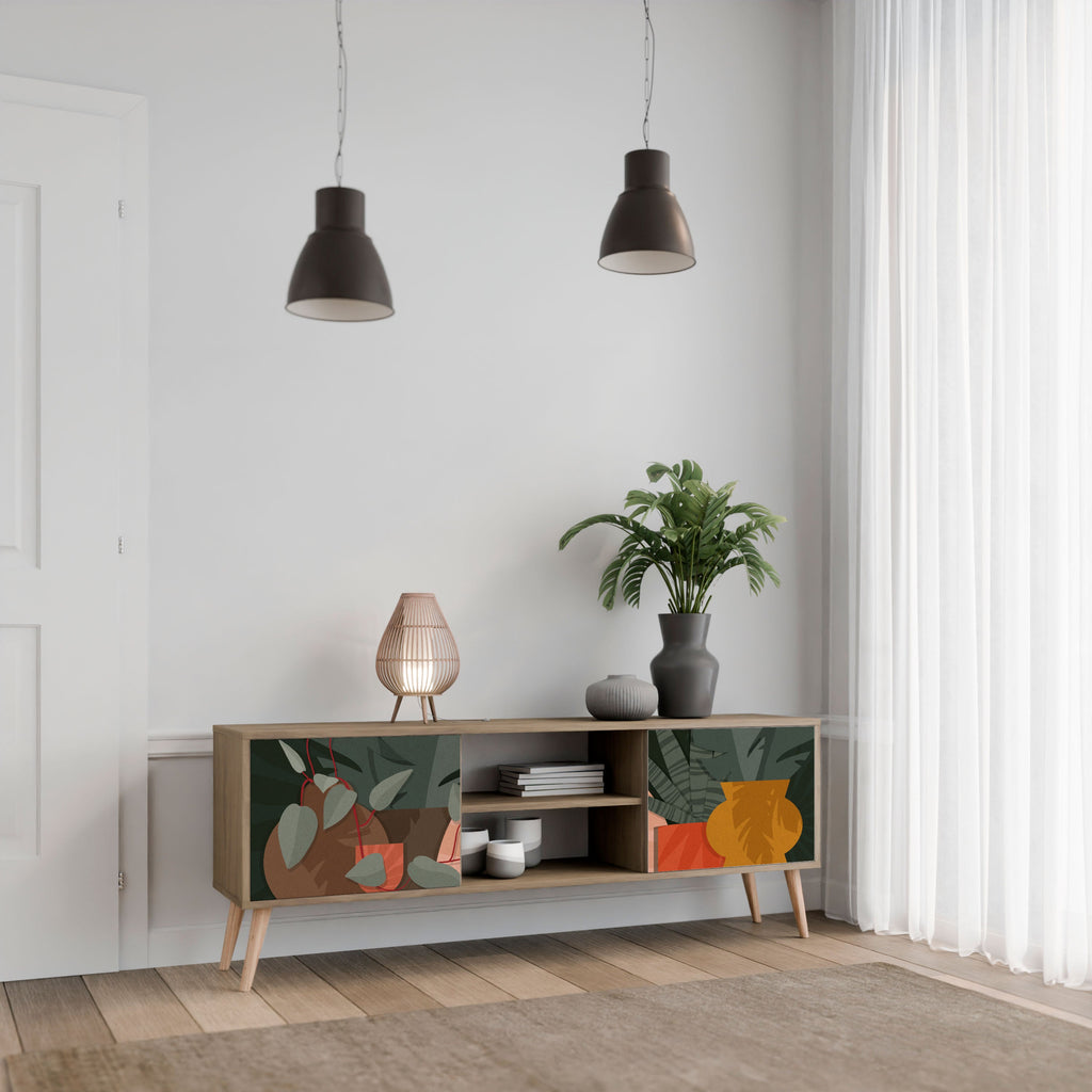 Meuble TV 2 portes effet chêne TROPICAL COMPOSITION