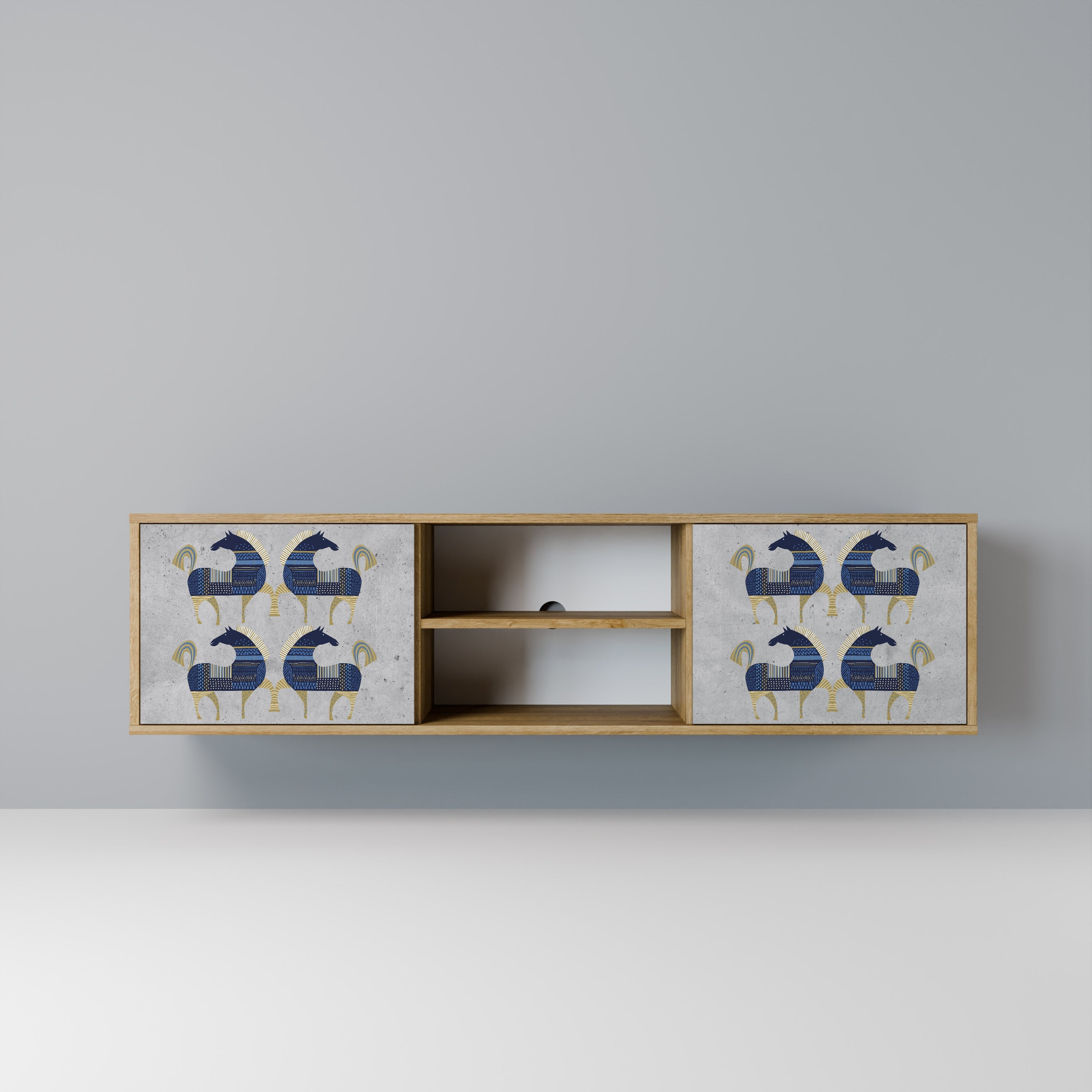 Meuble TV 2 portes MAJESTIC STEED effet chêne