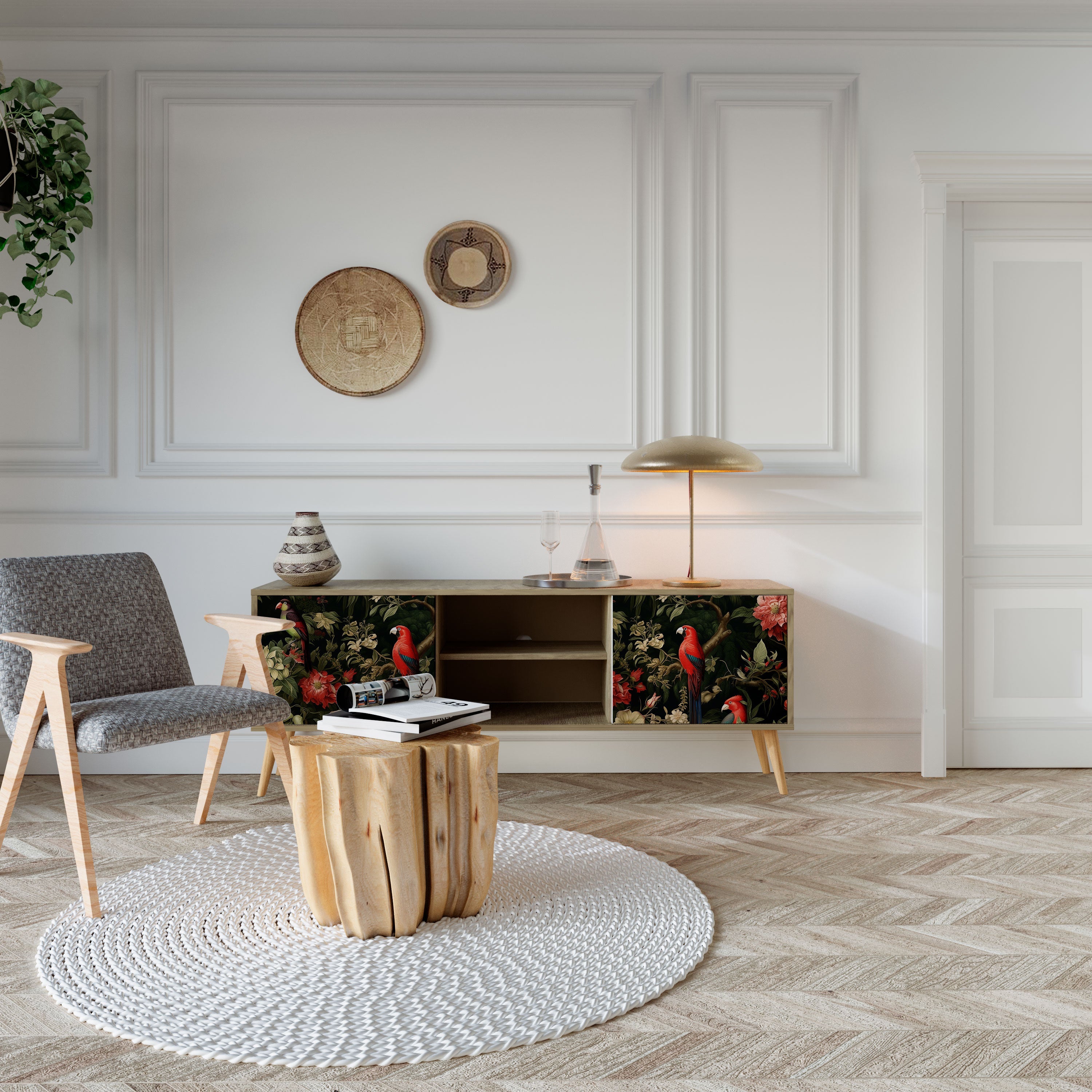 Meuble TV 2 portes AVIAN GREENERY effet chêne