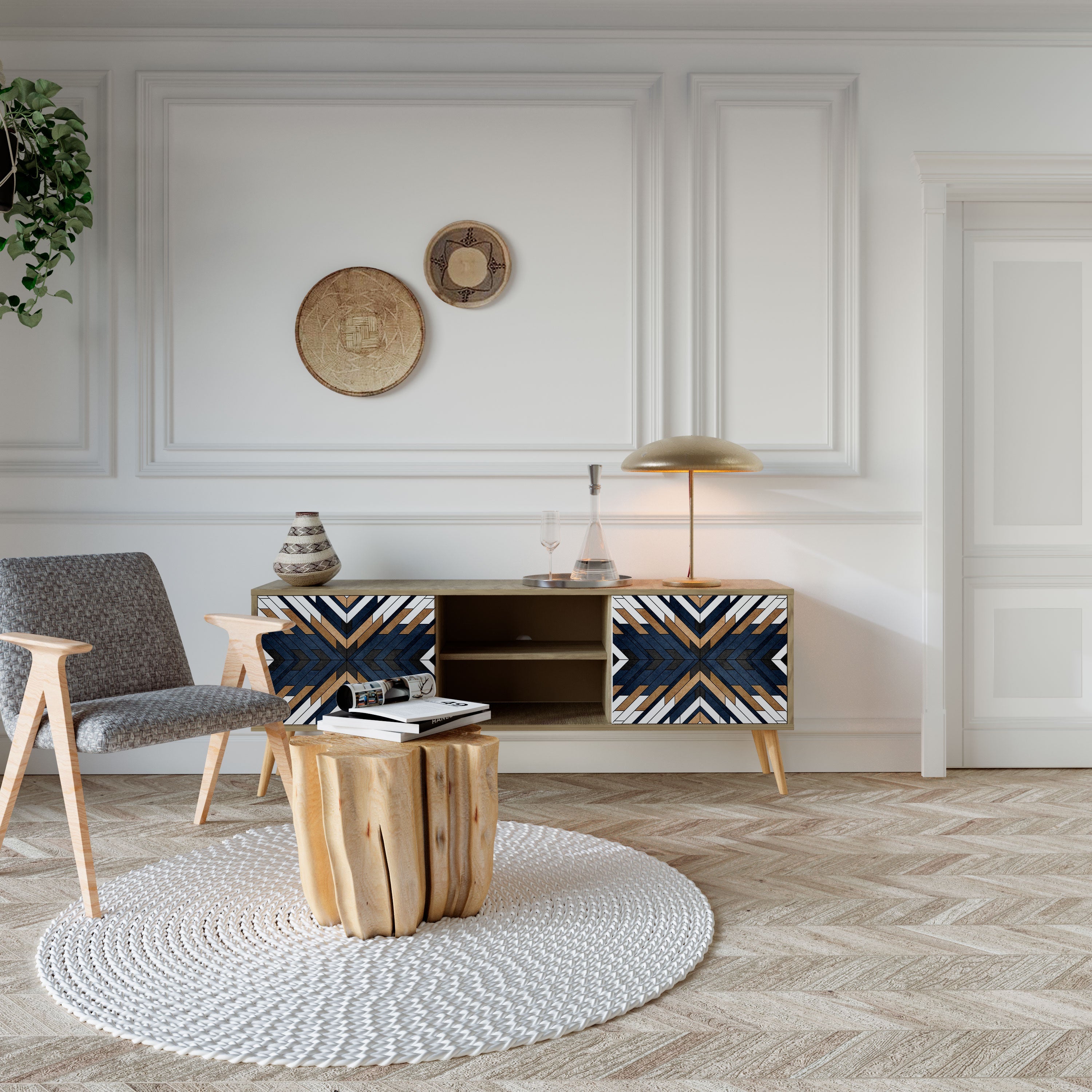 Meuble TV 2 portes ARTFUL GEOMETRY effet chêne